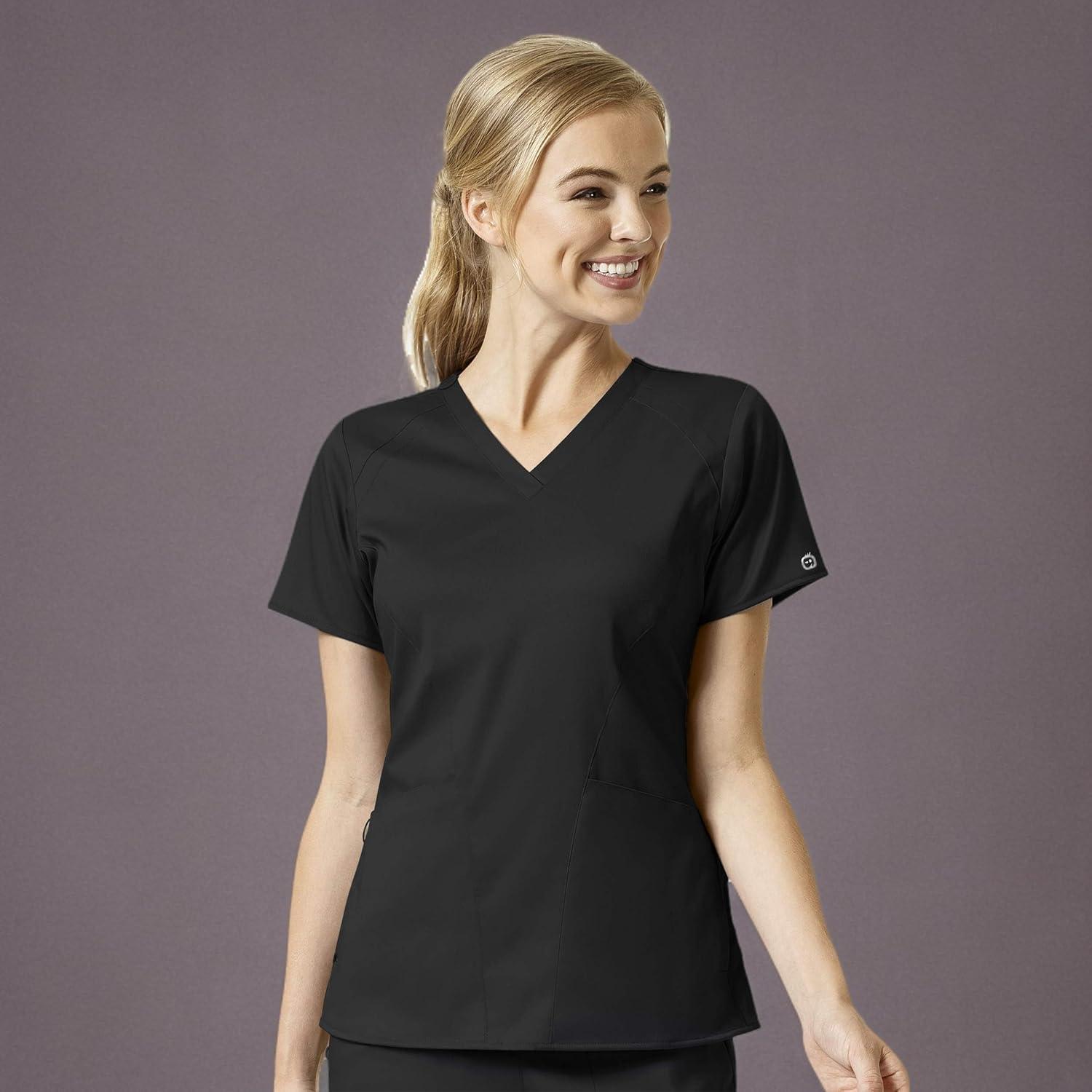 WonderWink Womens Women’s Four Pocket V-Neck Scrub Top(Black)