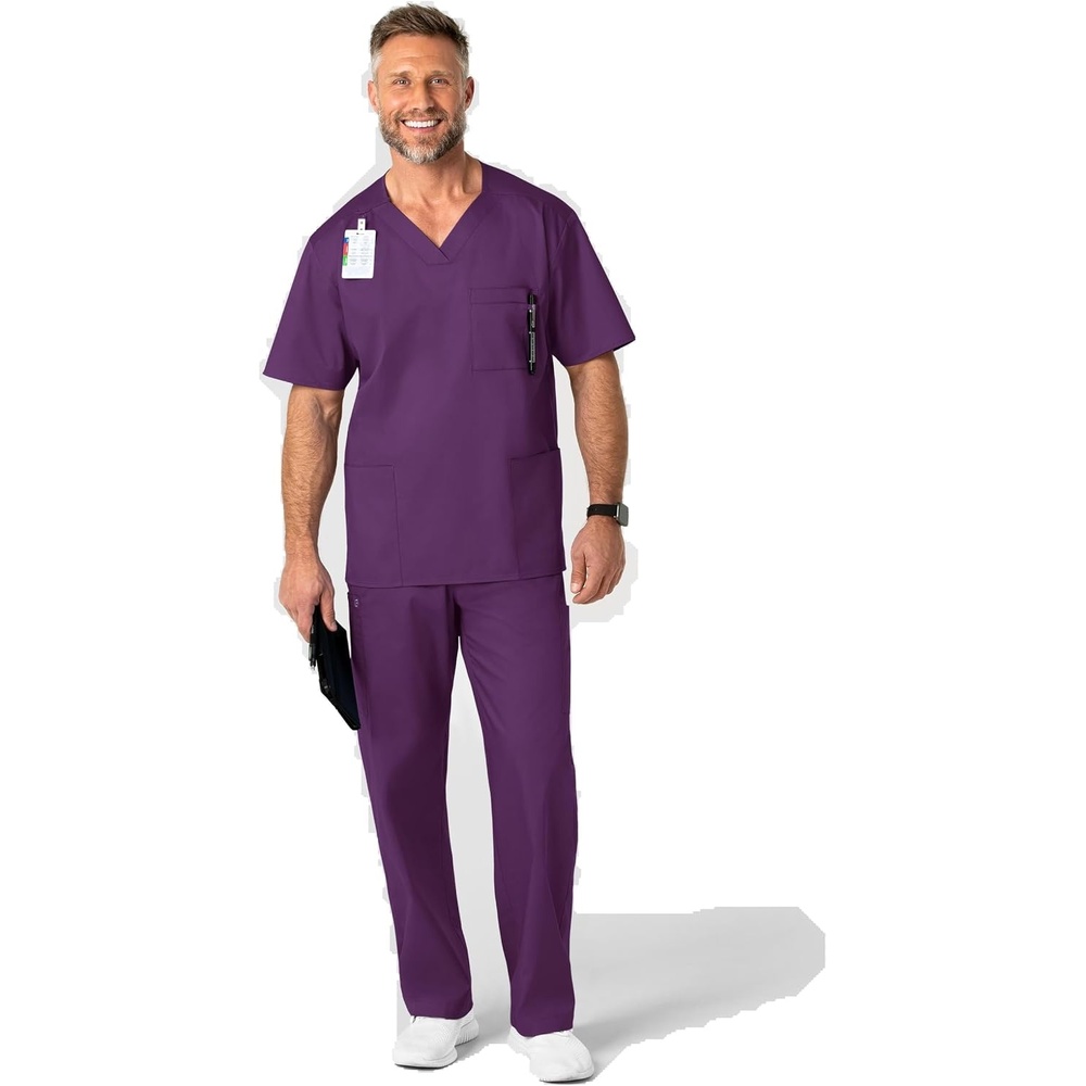 WonderWink Men’s Big Wonderwork Big Men’s V Neck Scrub Top(Eggplant)