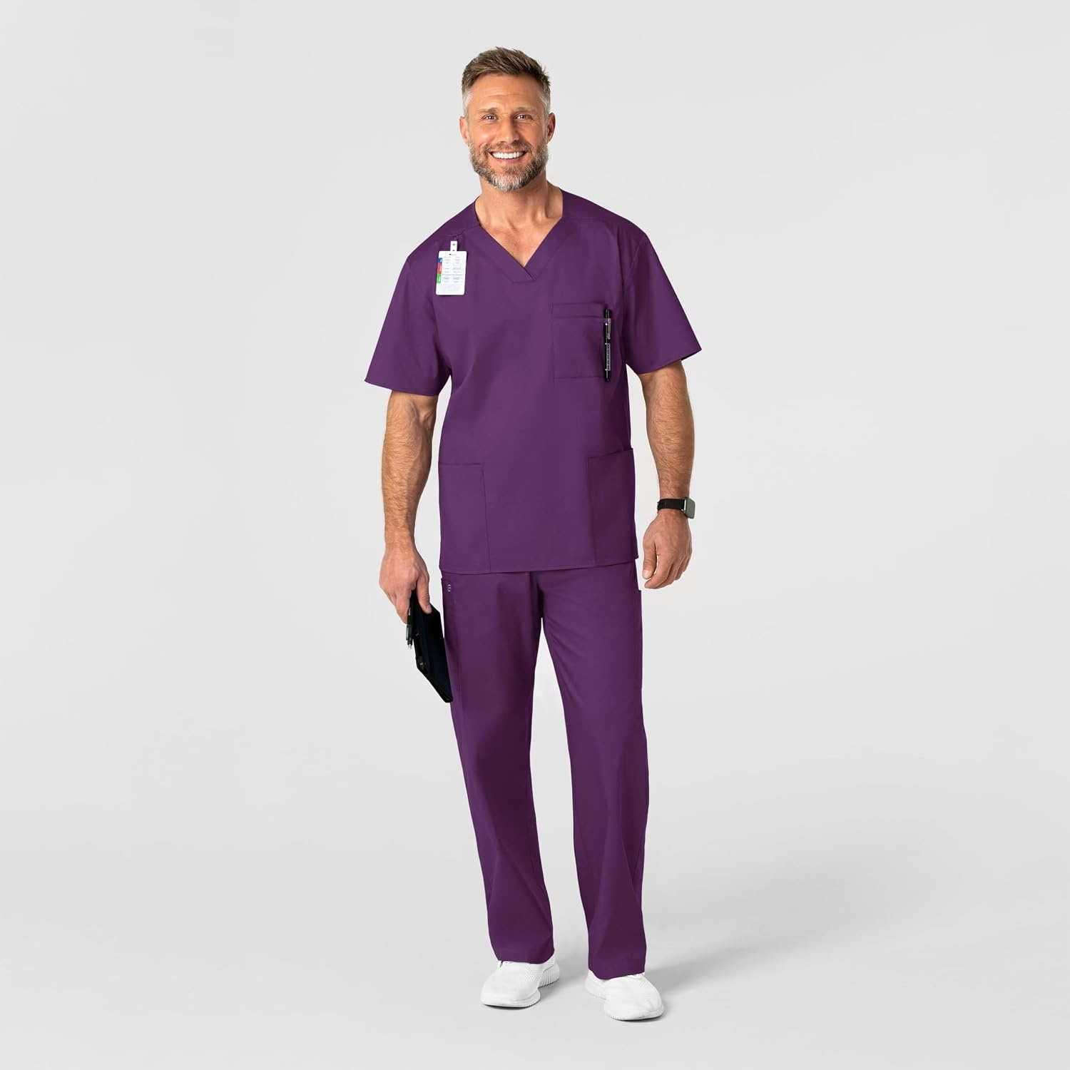 WonderWink Men’s Big Wonderwork Big Men’s V Neck Scrub Top(Eggplant)