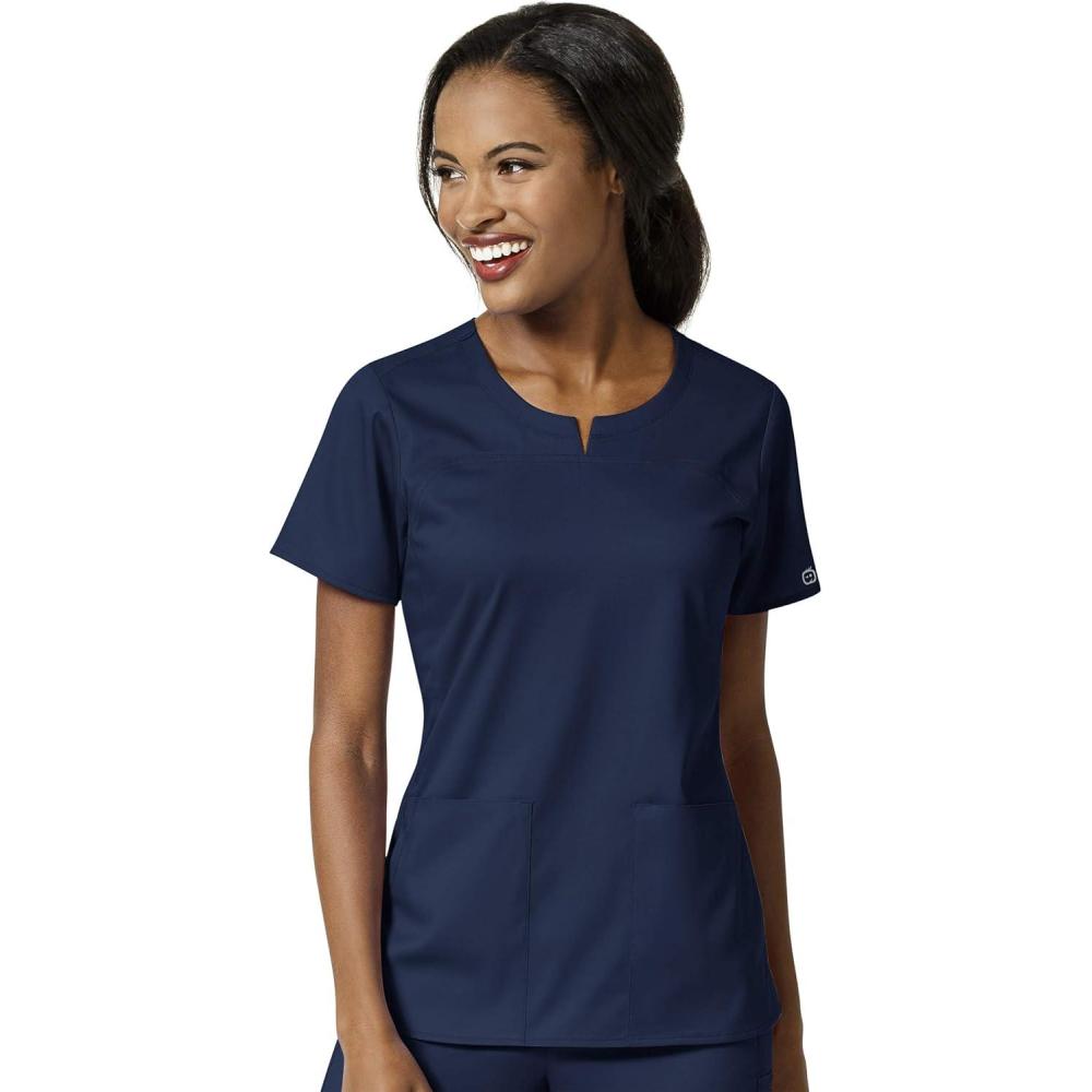 WonderWink Womens Women’s 4 Pocket Notch Neck Scrub Top(Navy)