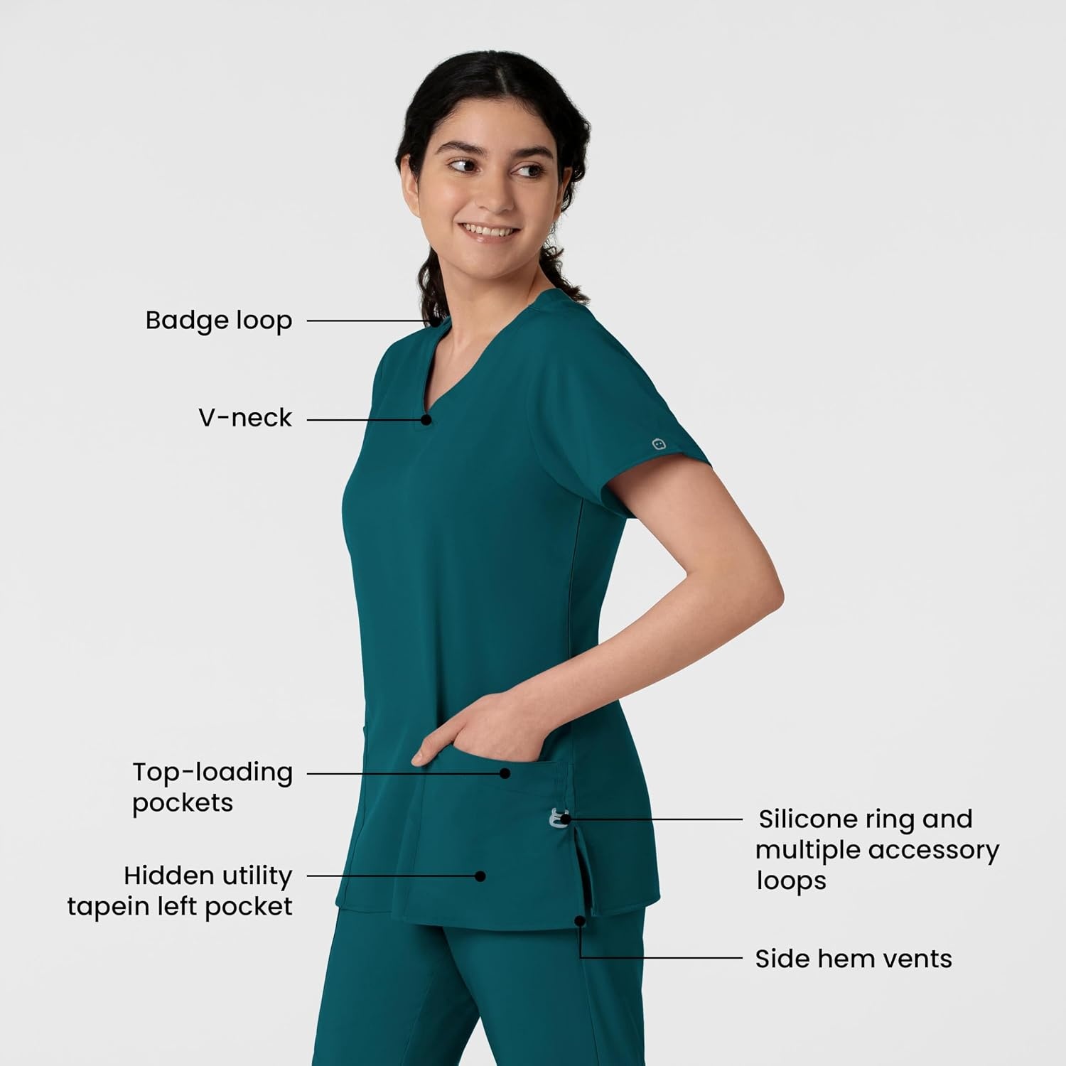 WINK W123 Women’s Basic V-Neck Scrub Top(Caribbean Blue)