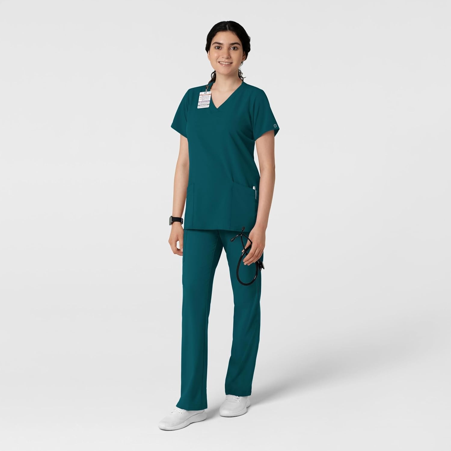 WINK W123 Women’s Basic V-Neck Scrub Top(Caribbean Blue)