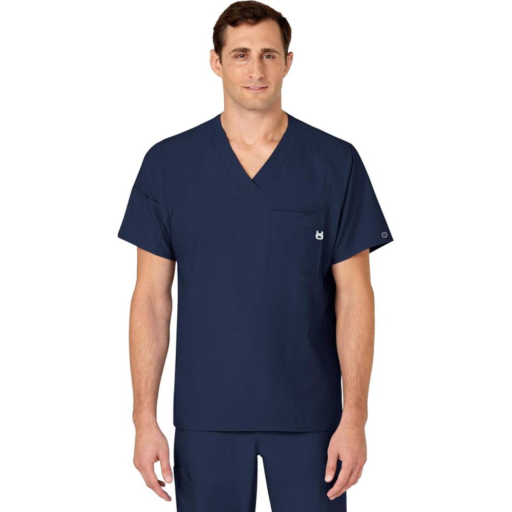 WINK Scrubs for Men, W123, V-Neck Tops with 6 Pockets(Navy)