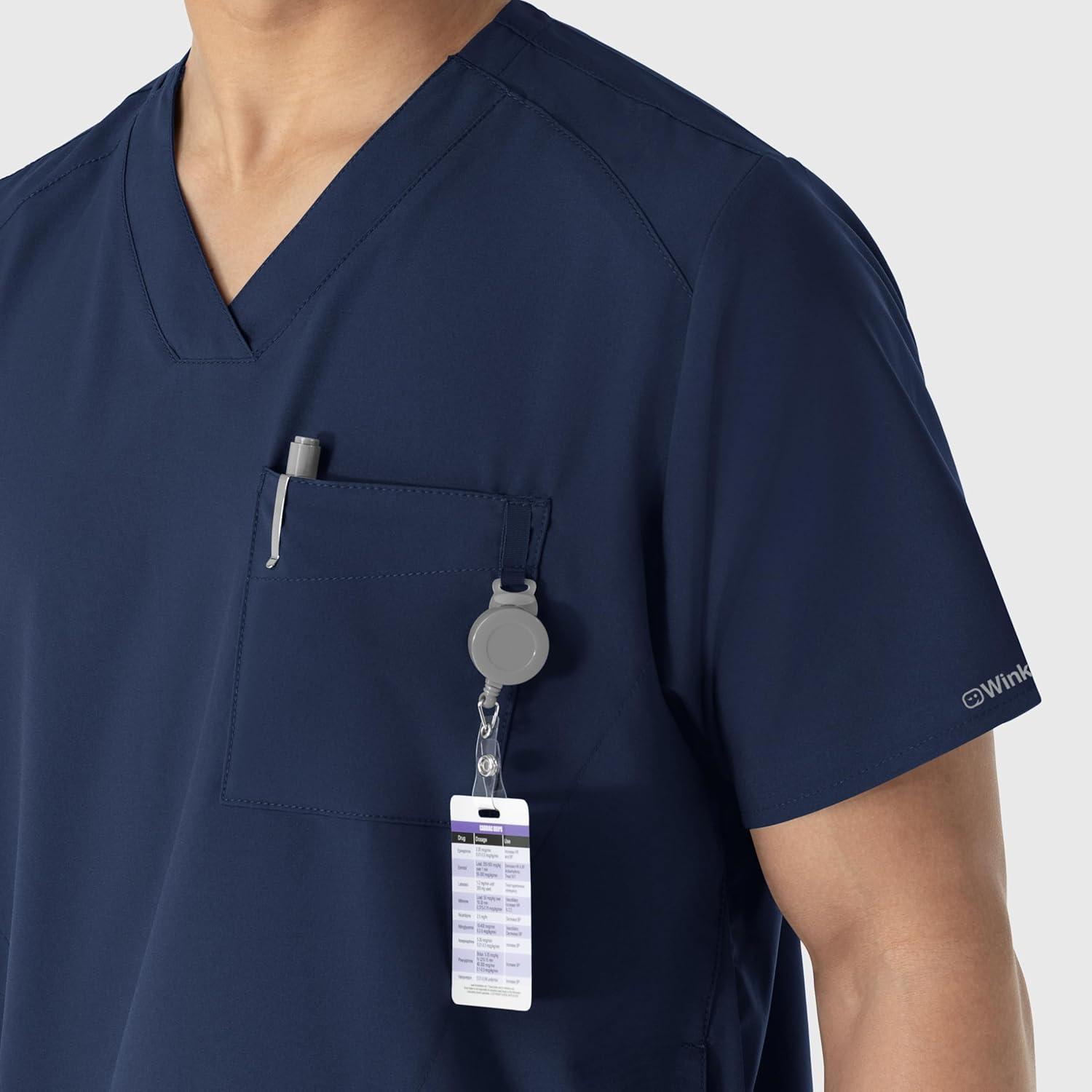WINK Scrubs for Men, W123, V-Neck Tops with 6 Pockets(Navy)