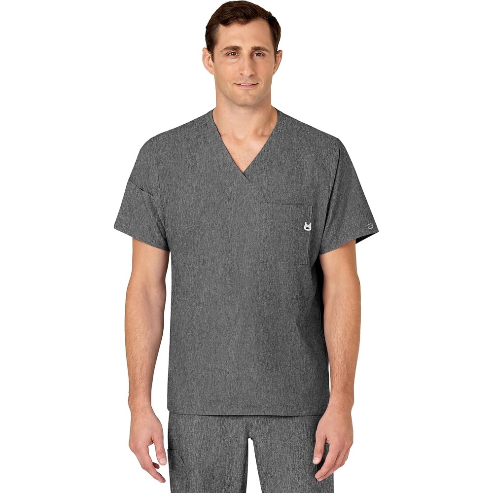 WINK W123 Men’s V-Neck Scrub Top(Charcoal Heather)