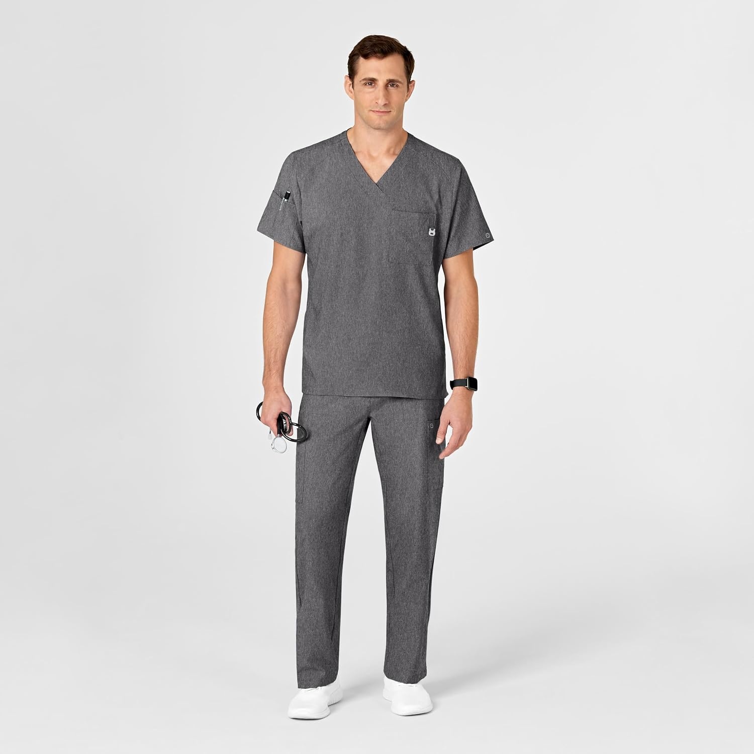 WINK W123 Men’s V-Neck Scrub Top(Charcoal Heather)