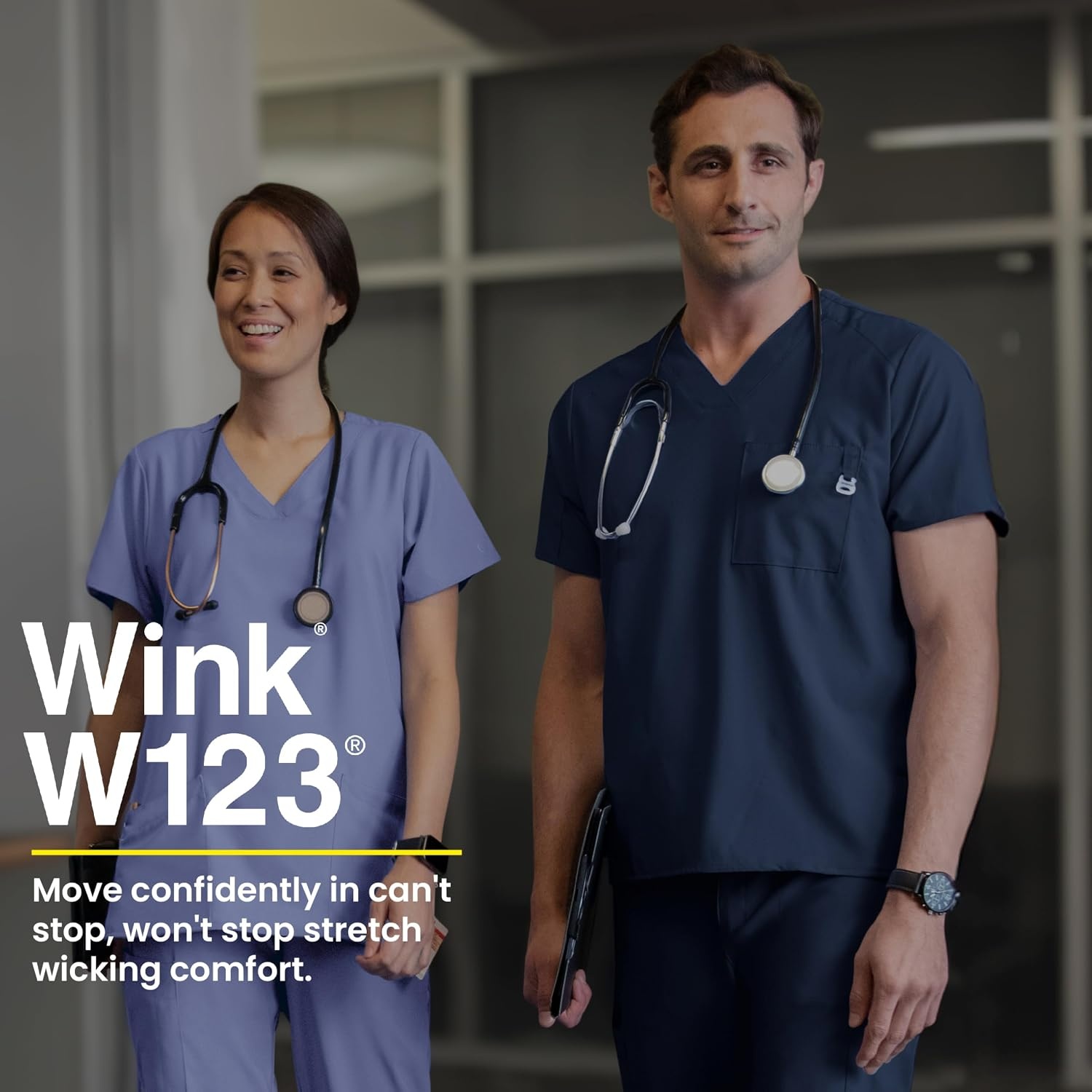 WINK W123 Men’s V-Neck Scrub Top(Charcoal Heather)