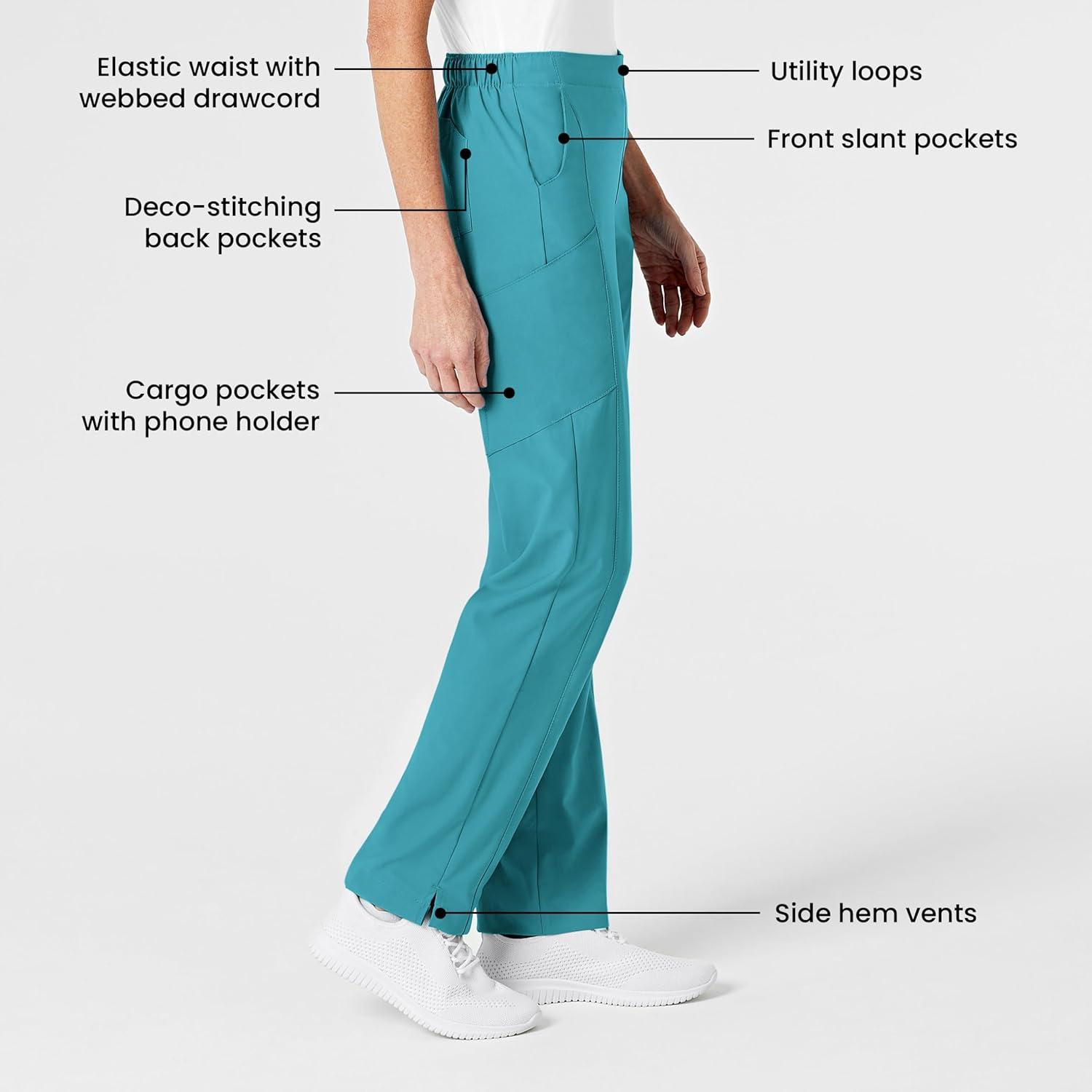 WonderWink womens Women’s Flat Front Cargo Scrub Pant(Teal Blue)