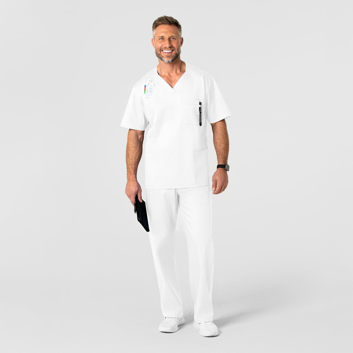 WonderWink Men’s Big Wonderwork Big Men’s V Neck Scrub Top(White)