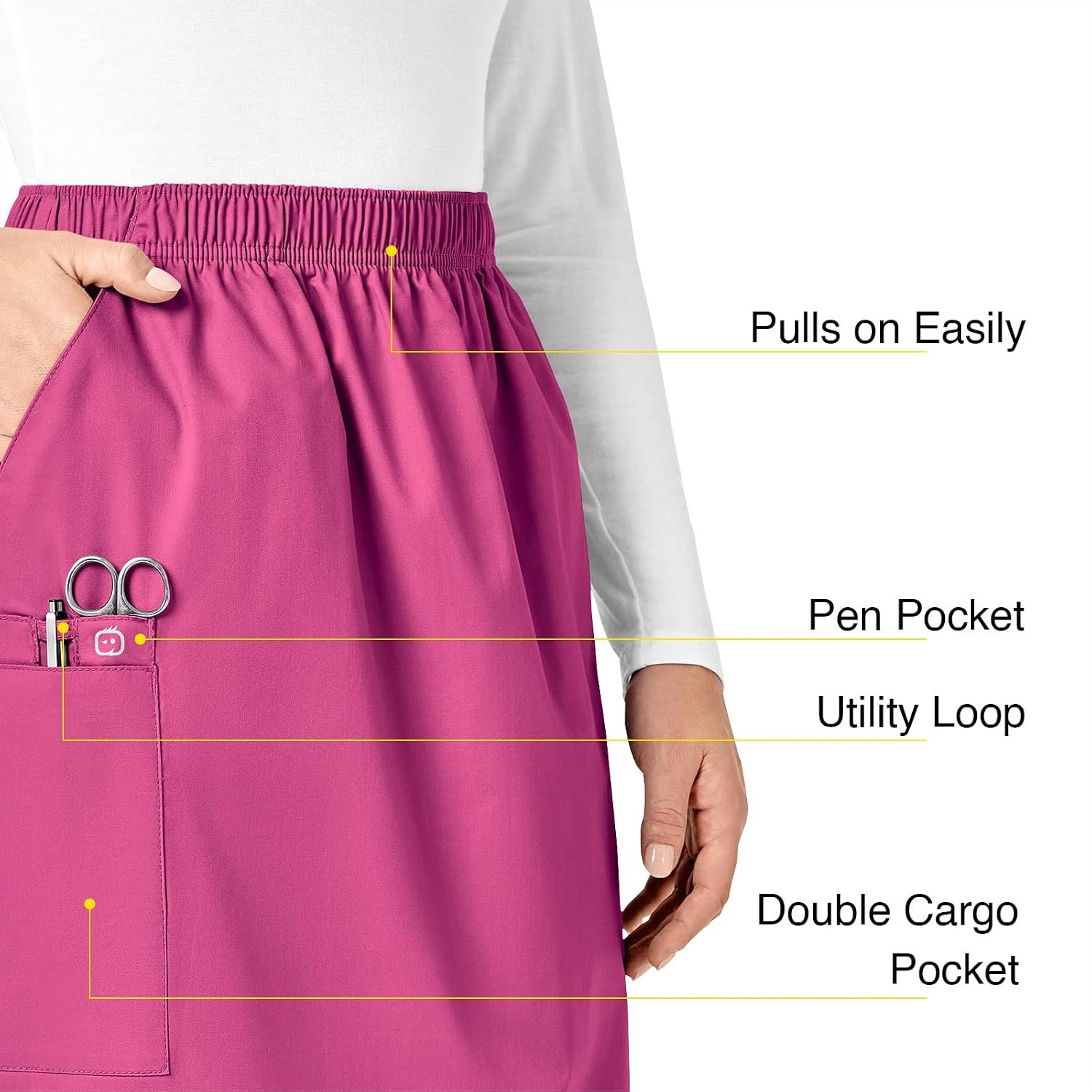 WINK WonderWORK Women’s Pull On Cargo Skirt(Fuchsia)