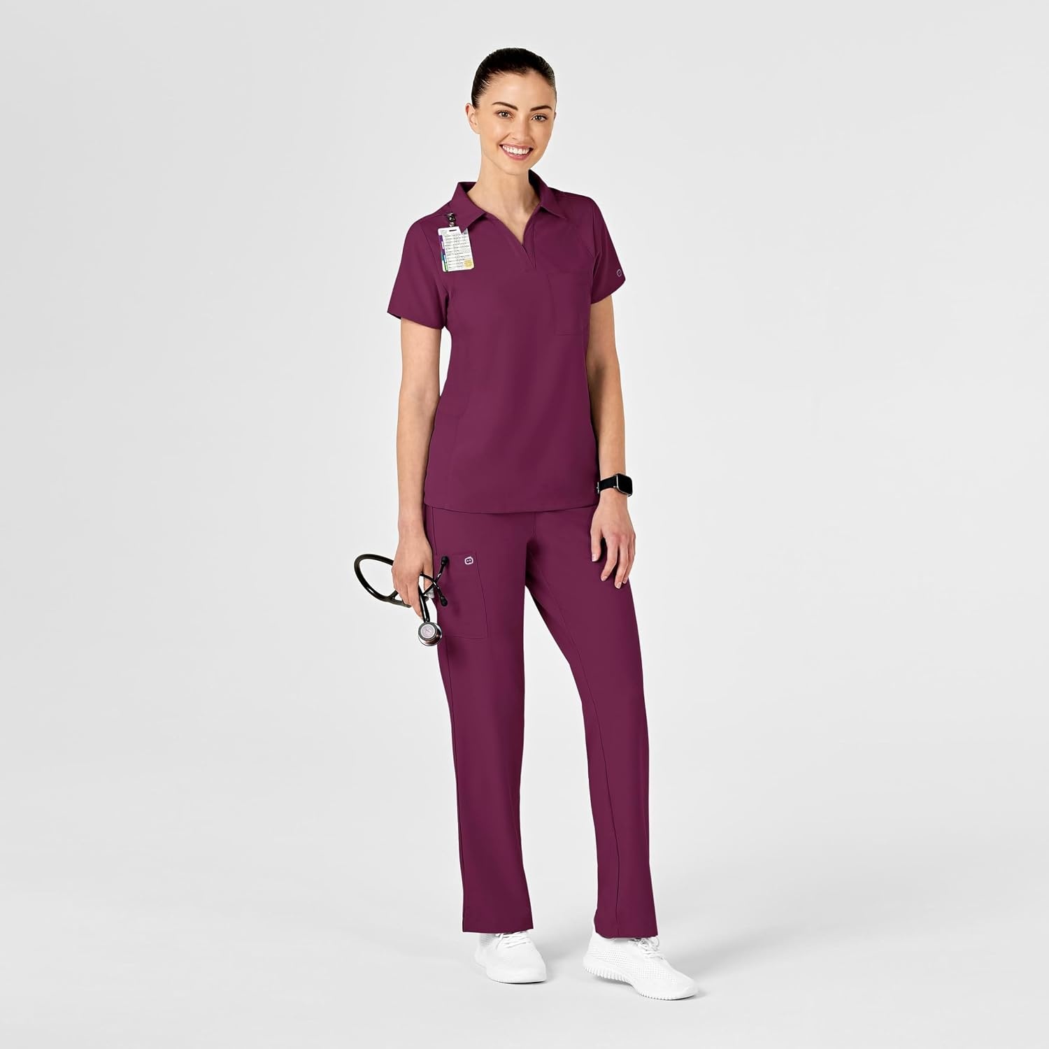 Wink W123 Women’s Collar Scrub Top(Wine)