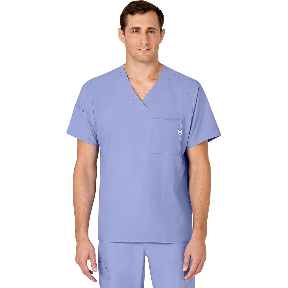 WINK W123 Men’s V-Neck Scrub Top(Ceil Blue)