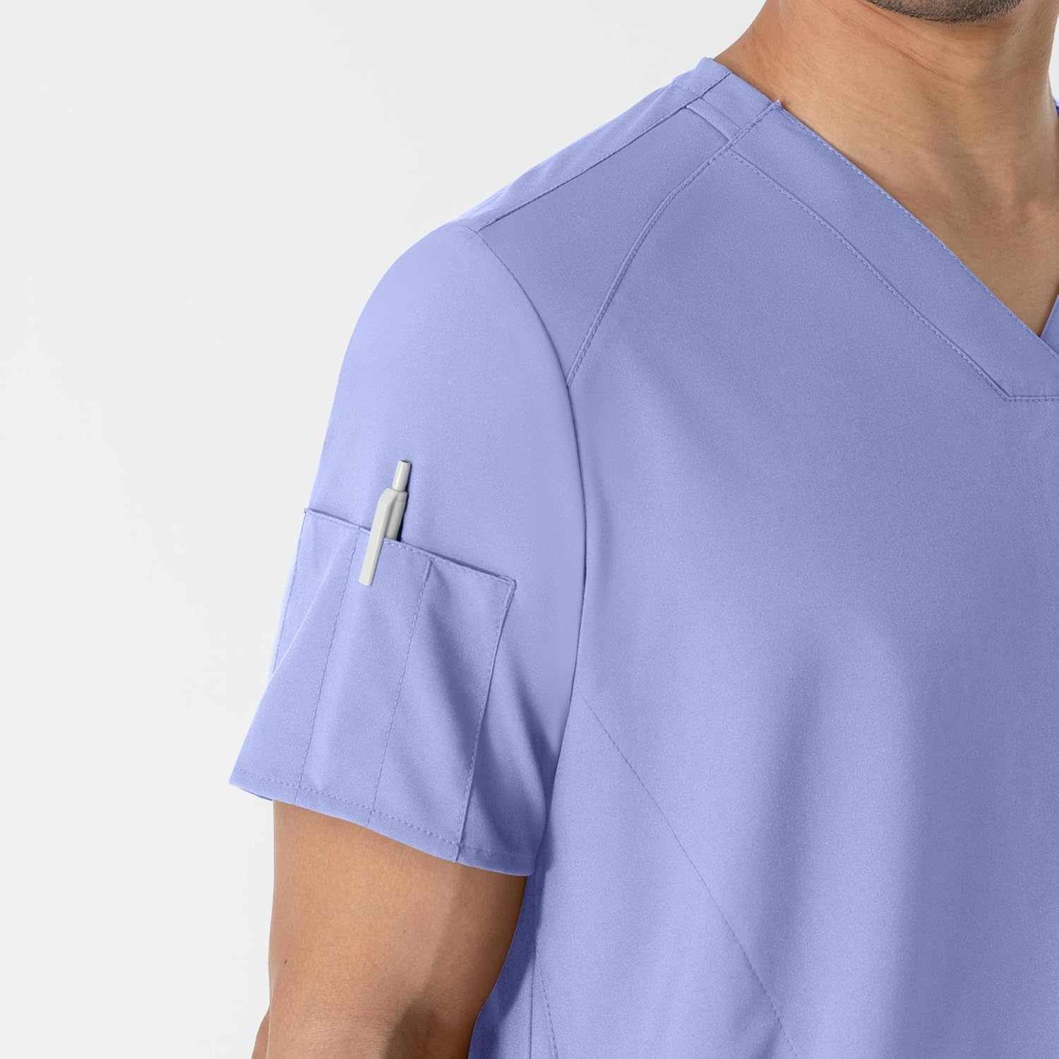 WINK W123 Men’s V-Neck Scrub Top(Ceil Blue)