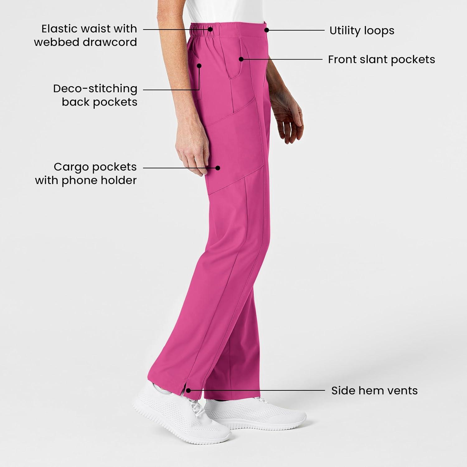 WonderWink womens Women’s Flat Front Cargo Scrub Pant(Hot Pink)