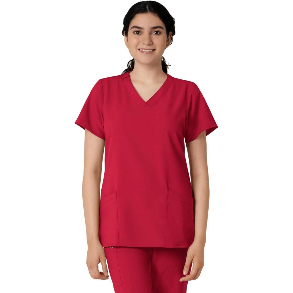 Wink Scrubs for Women, W123, Classic V-Neck Tops with 2 Pockets(Red)