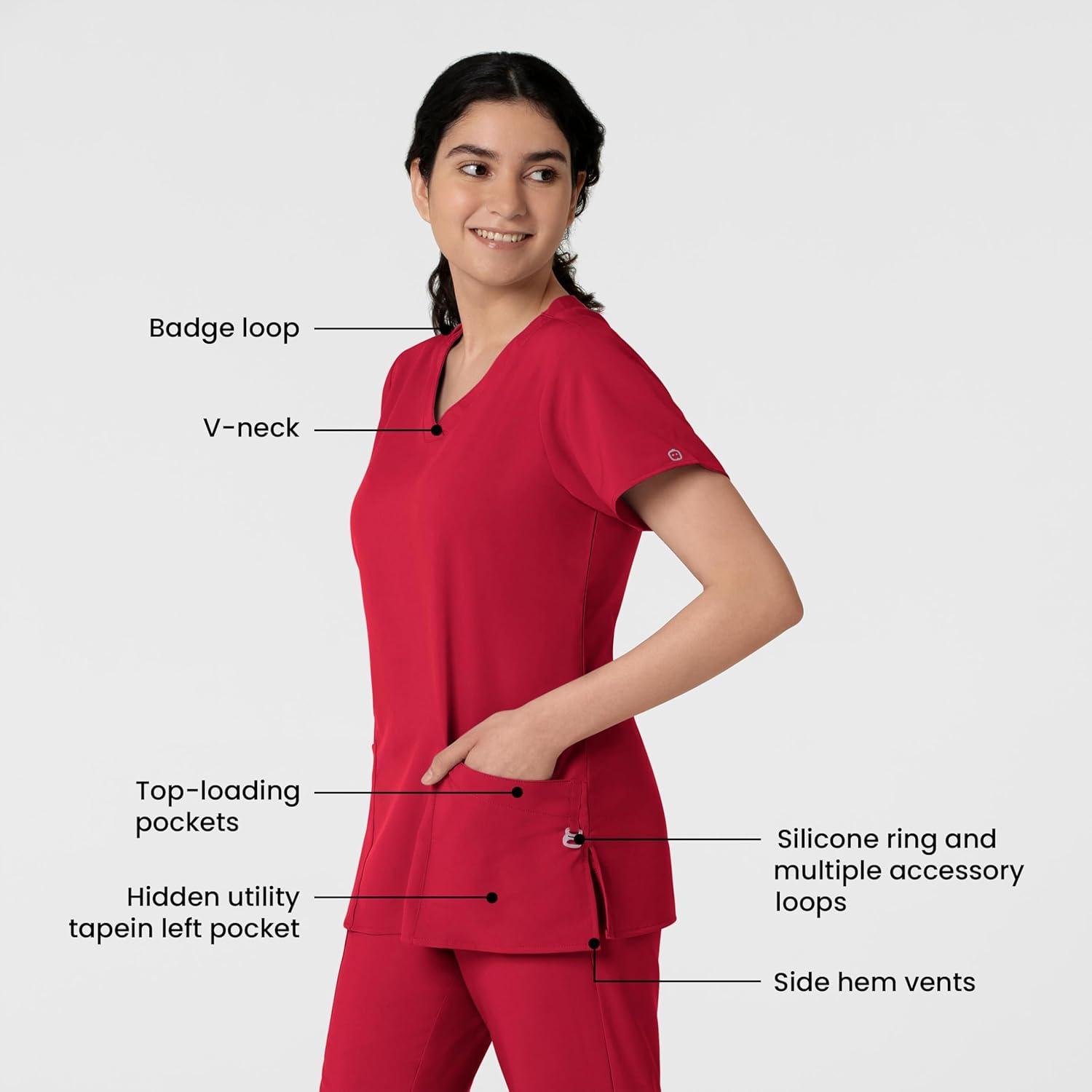 Wink Scrubs for Women, W123, Classic V-Neck Tops with 2 Pockets(Red)