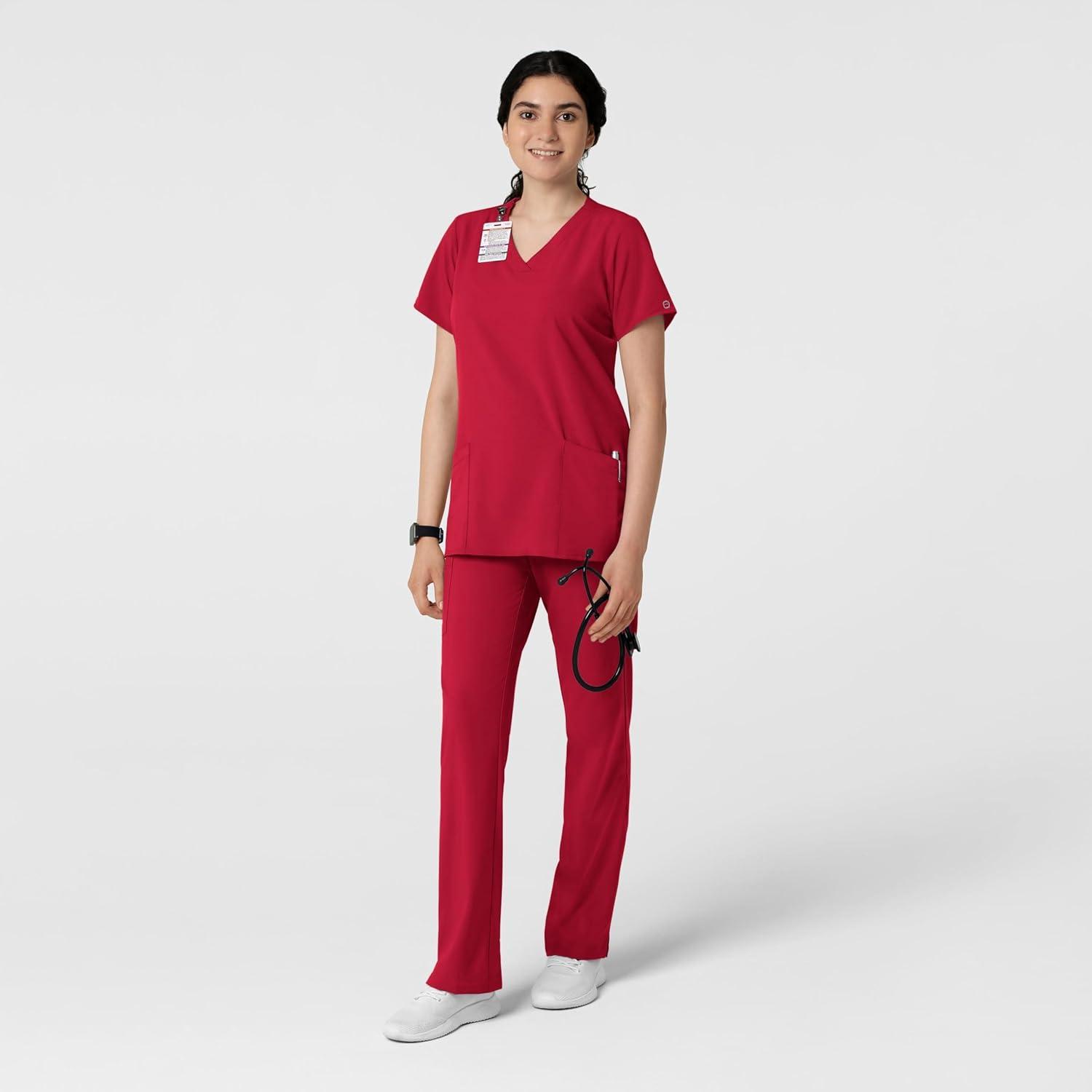 Wink Scrubs for Women, W123, Classic V-Neck Tops with 2 Pockets(Red)