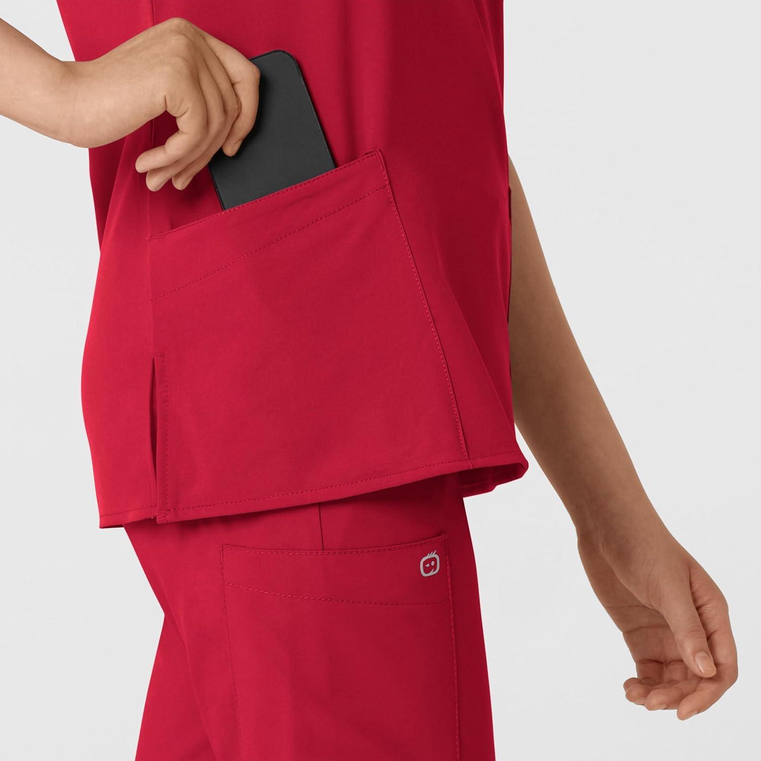 Wink Scrubs for Women, W123, Classic V-Neck Tops with 2 Pockets(Red)