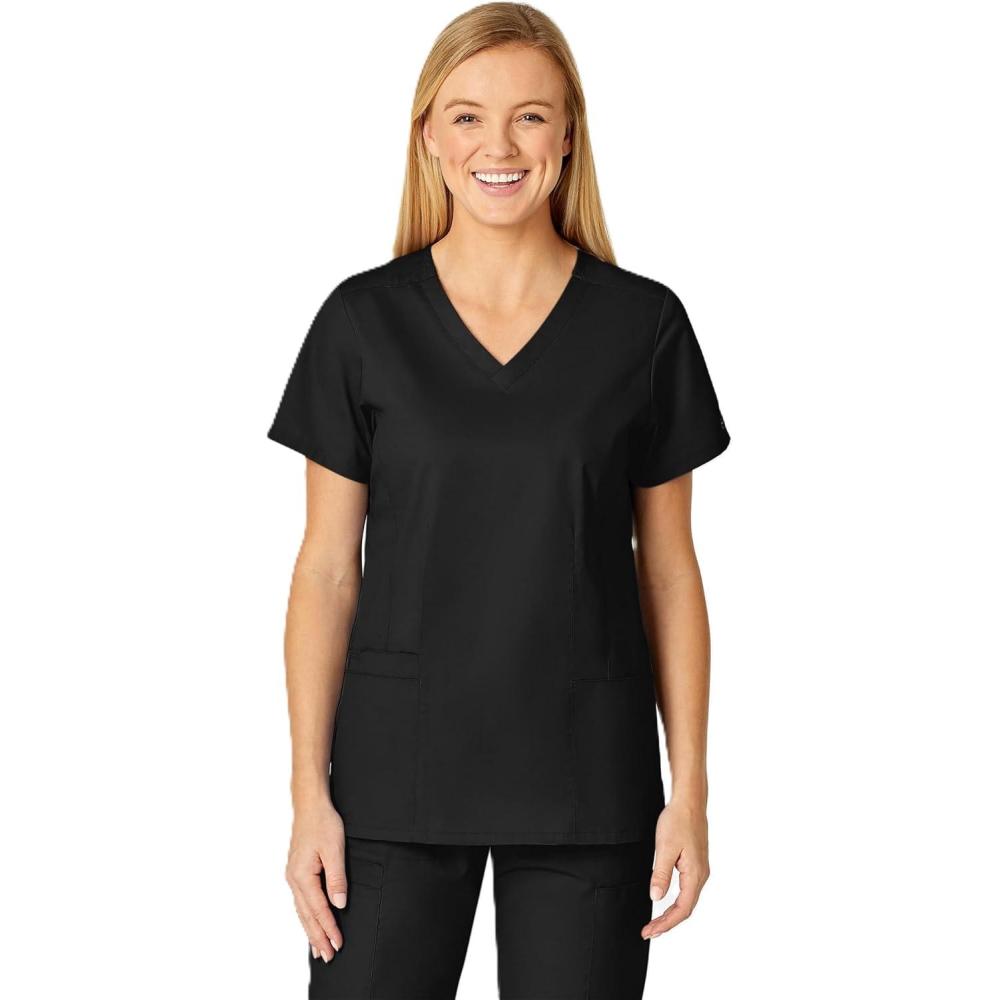 WonderWink Womens Shaped V-Neck Top(Black)