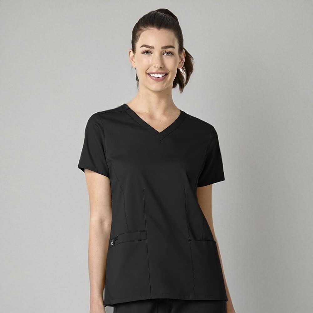 WonderWink Womens Shaped V-Neck Top(Black)