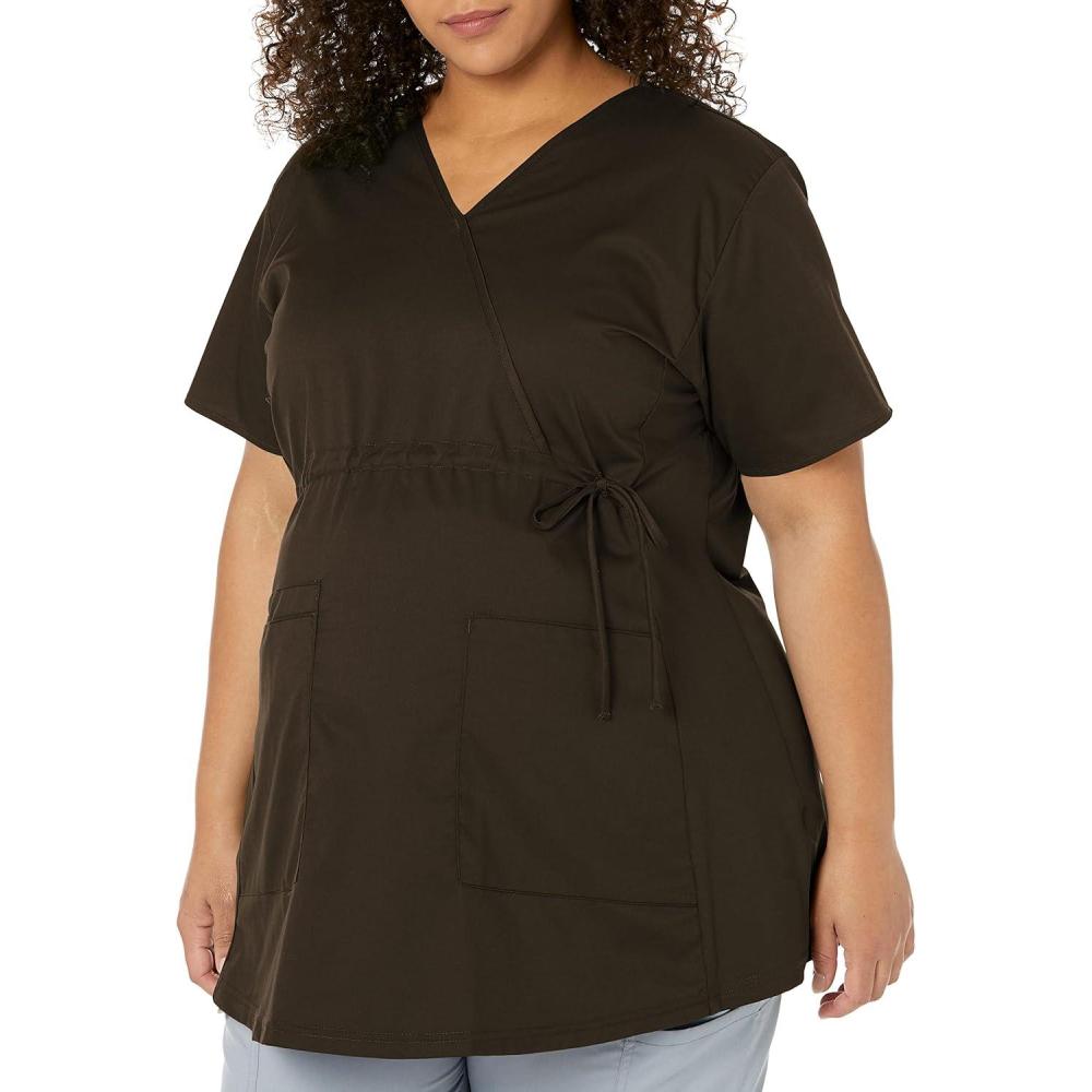 Wink WonderWORK Scrubs for Maternity Mock Wrap Scrub Tops(Chocolate)