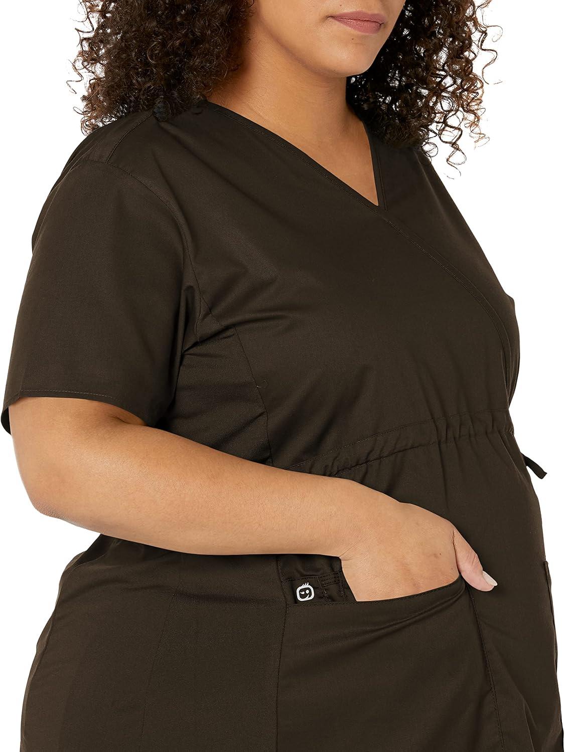 Wink WonderWORK Scrubs for Maternity Mock Wrap Scrub Tops(Chocolate)