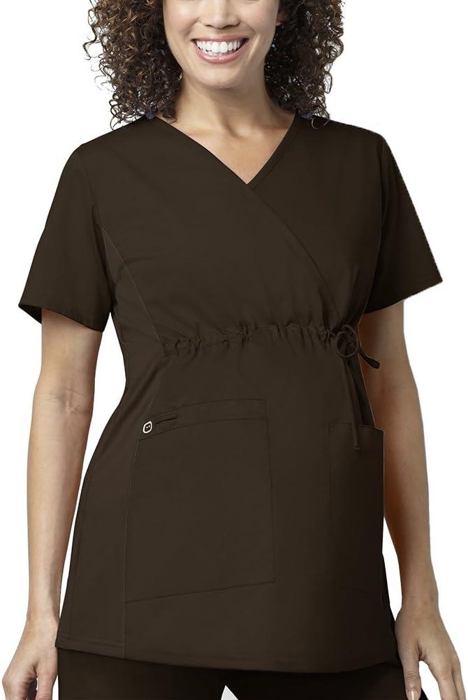 Wink WonderWORK Scrubs for Maternity Mock Wrap Scrub Tops(Chocolate)