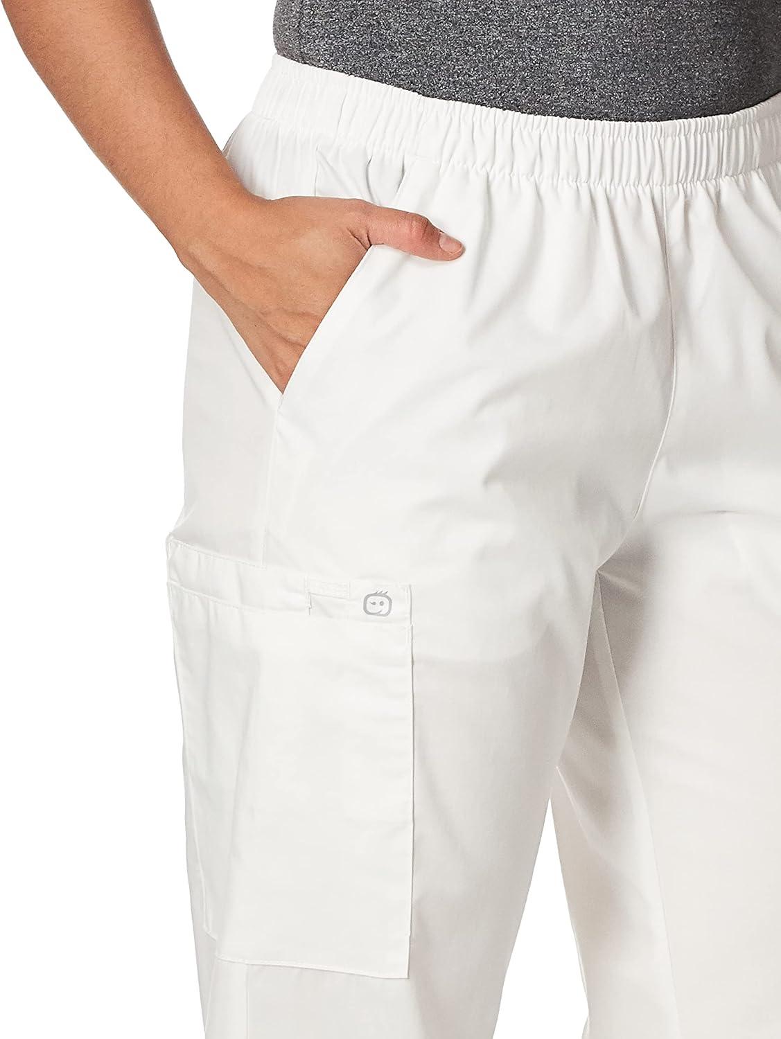 WonderWink Women’s Tall Wonderwork Women’s Pull-On Cargo Scrub Pant Tall(White)