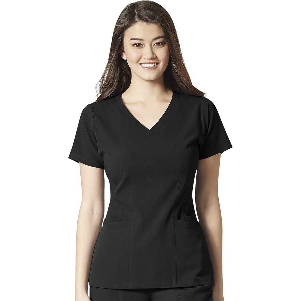 Wink Women’s Women’s Flex Back V-Neck Scrub Top(Black)
