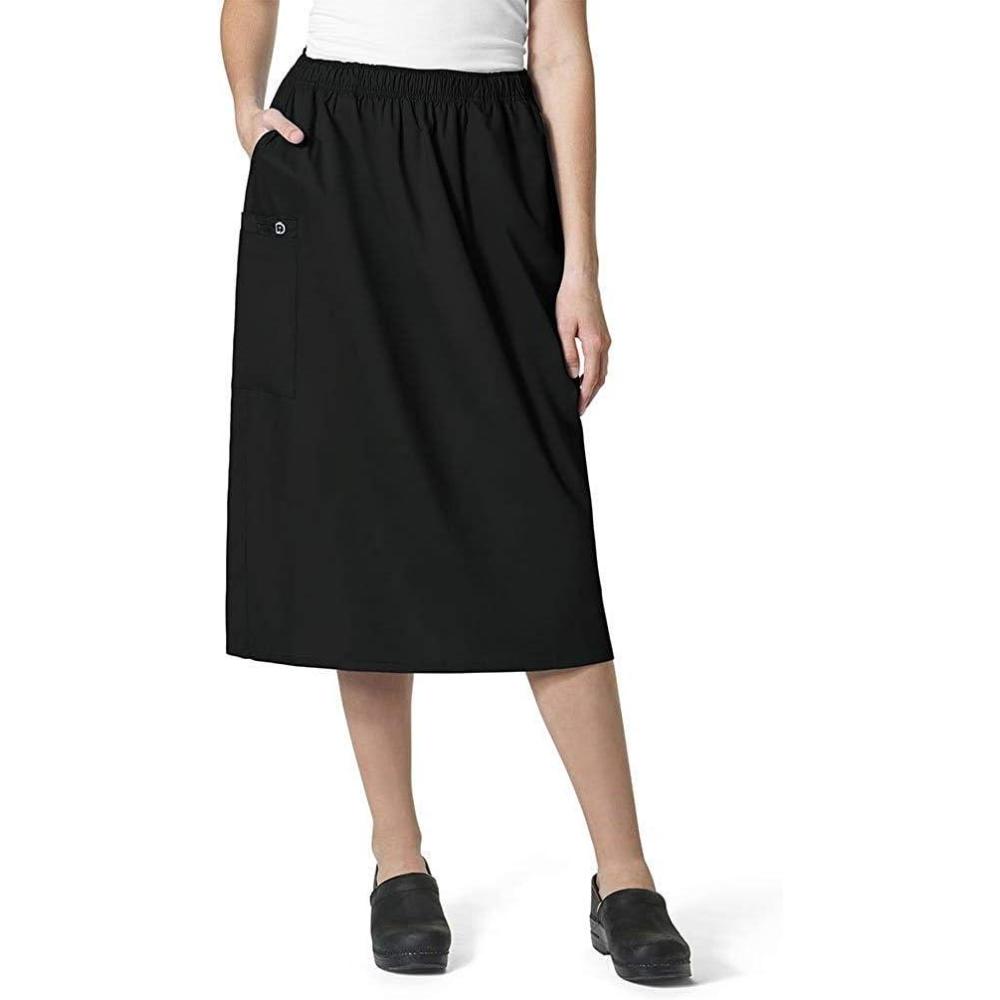 WonderWink Women’s Plus-Size Wonderwork Plus Pull-on Cargo Scrub Skirt(Black)