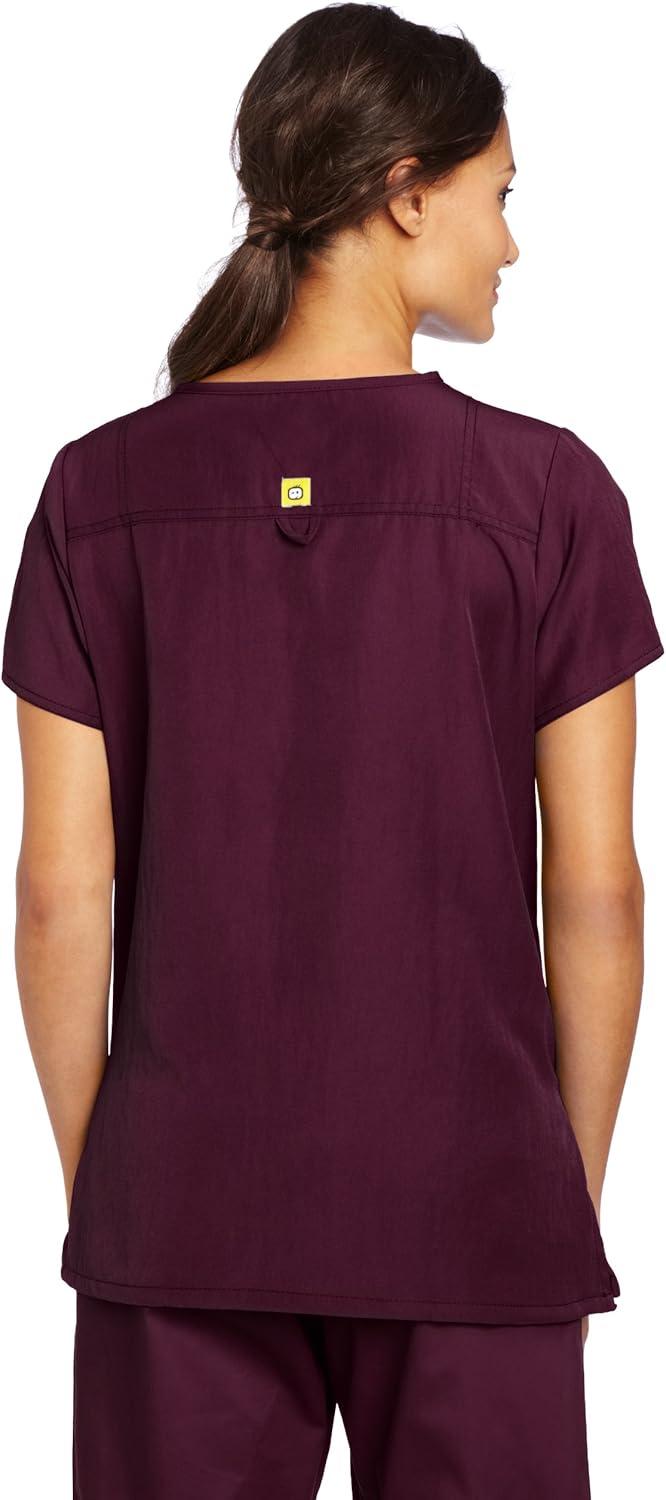 WonderWink Women’s Four Stretch Sporty V-Neck Scrub Top – XS-3XL, 3 Pockets, Eye Protection, Meets ANSI Z87.1(Pack of 1)(Wine)