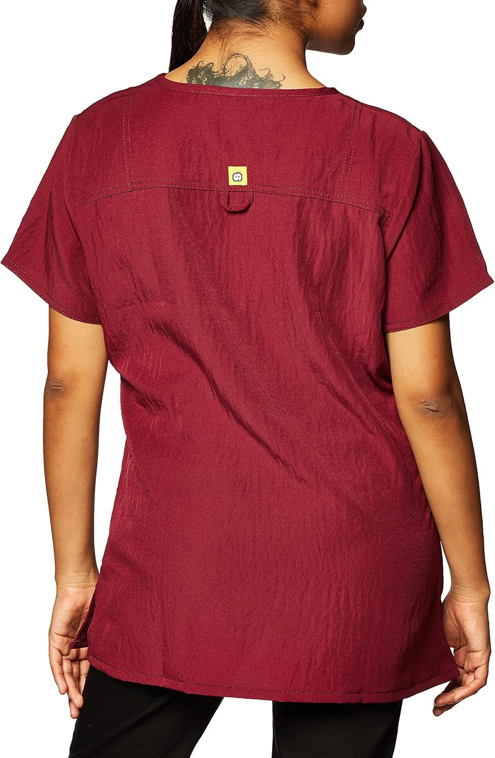 WonderWink Women’s Four Stretch Sporty V-Neck Scrub Top – XS-3XL, 3 Pockets, Eye Protection, Meets ANSI Z87.1(Pack of 1)(Wine)