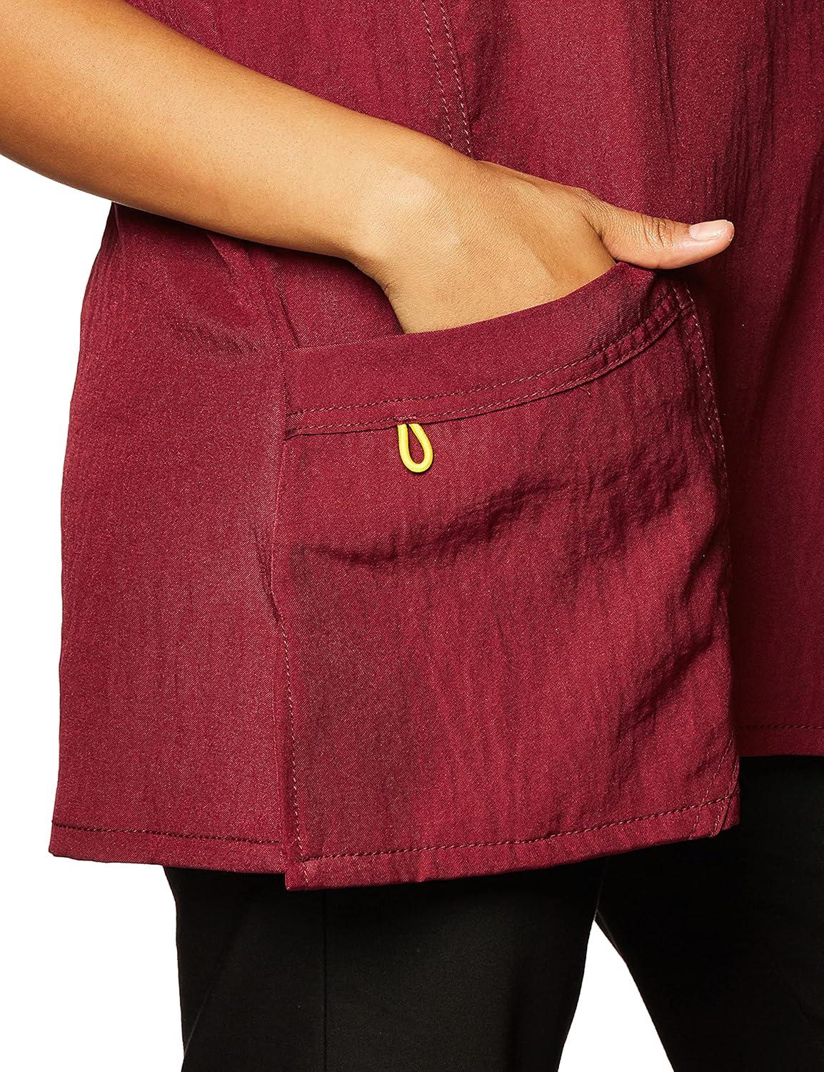 WonderWink Women’s Four Stretch Sporty V-Neck Scrub Top – XS-3XL, 3 Pockets, Eye Protection, Meets ANSI Z87.1(Pack of 1)(Wine)