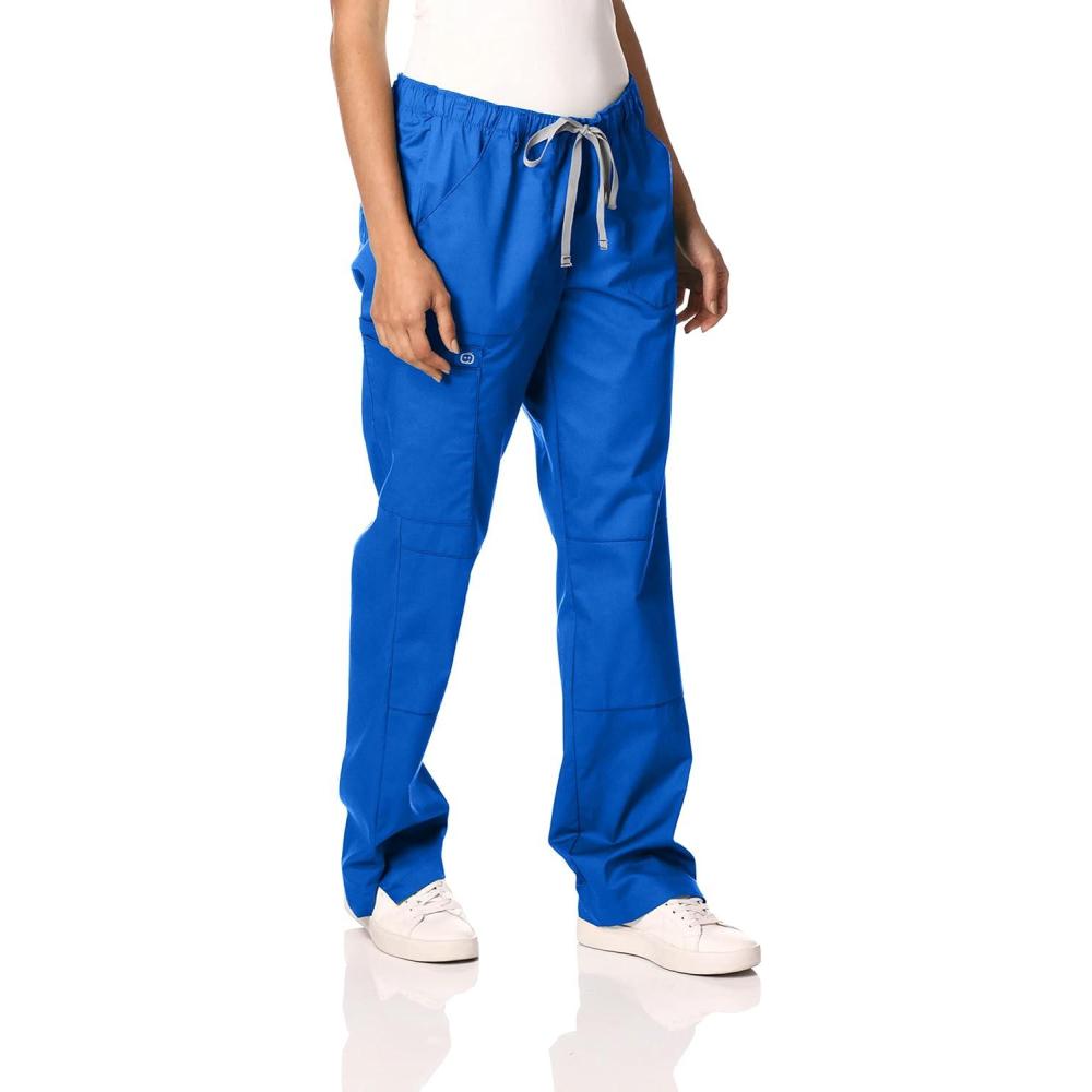 WonderWink Women’s Petite-Plus-Size Wonderwork Straight Leg Cargo Scrub Pant(Royal)