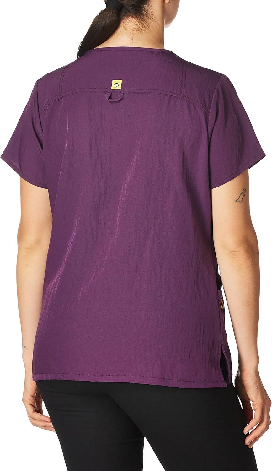 WonderWink Women’s Four Stretch Sporty V-Neck Scrub Top – XS-3XL, 3 Pockets, Eye Protection, Meets ANSI Z87.1(Pack of 1)(Eggplant)