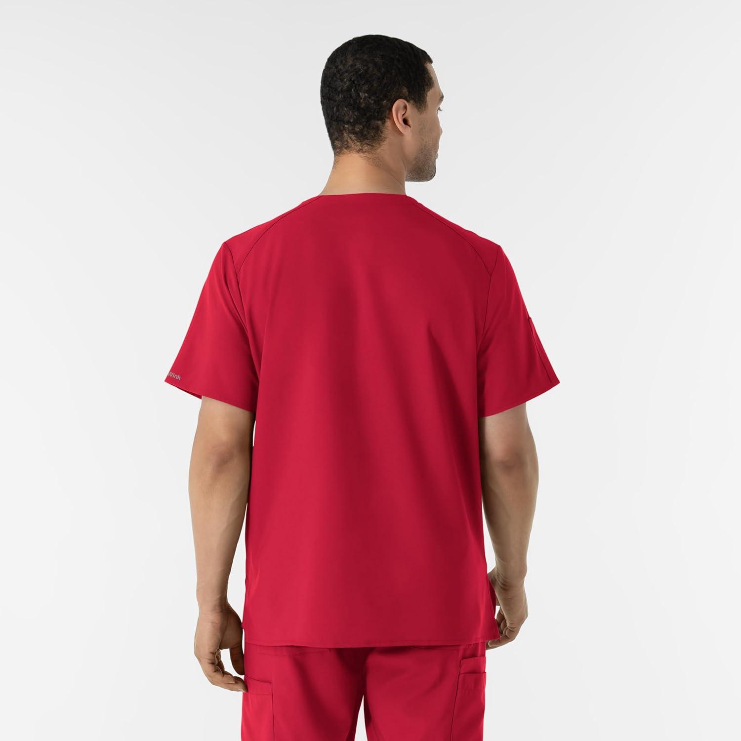 WINK Scrubs for Men, W123, V-Neck Tops with 6 Pockets(Red)