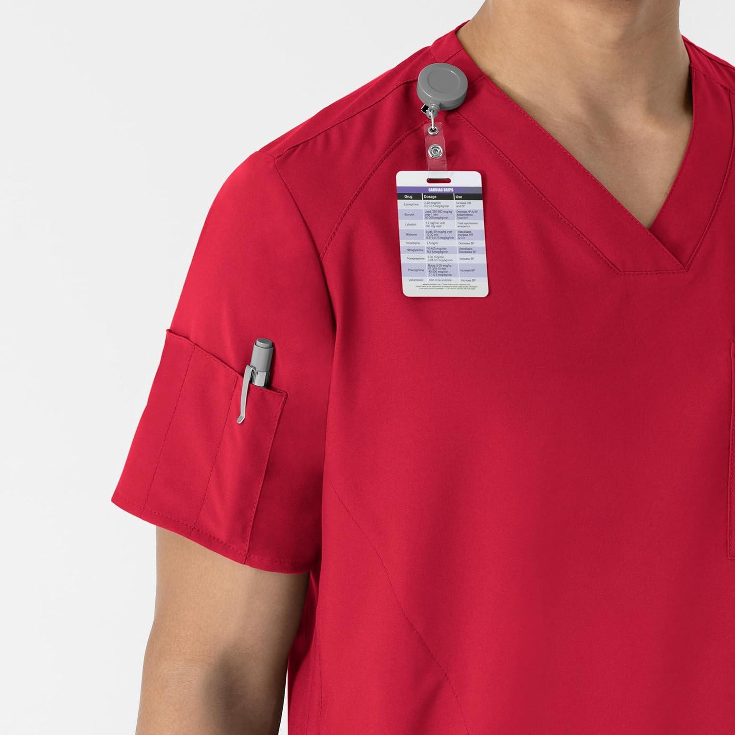 WINK Scrubs for Men, W123, V-Neck Tops with 6 Pockets(Red)