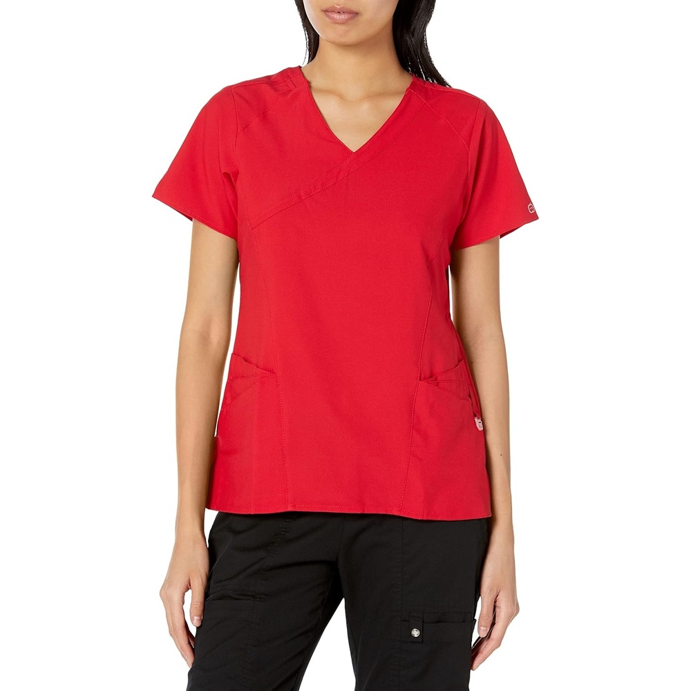 WINK Renew Women’s Mock Wrap Scrub Top(Red)