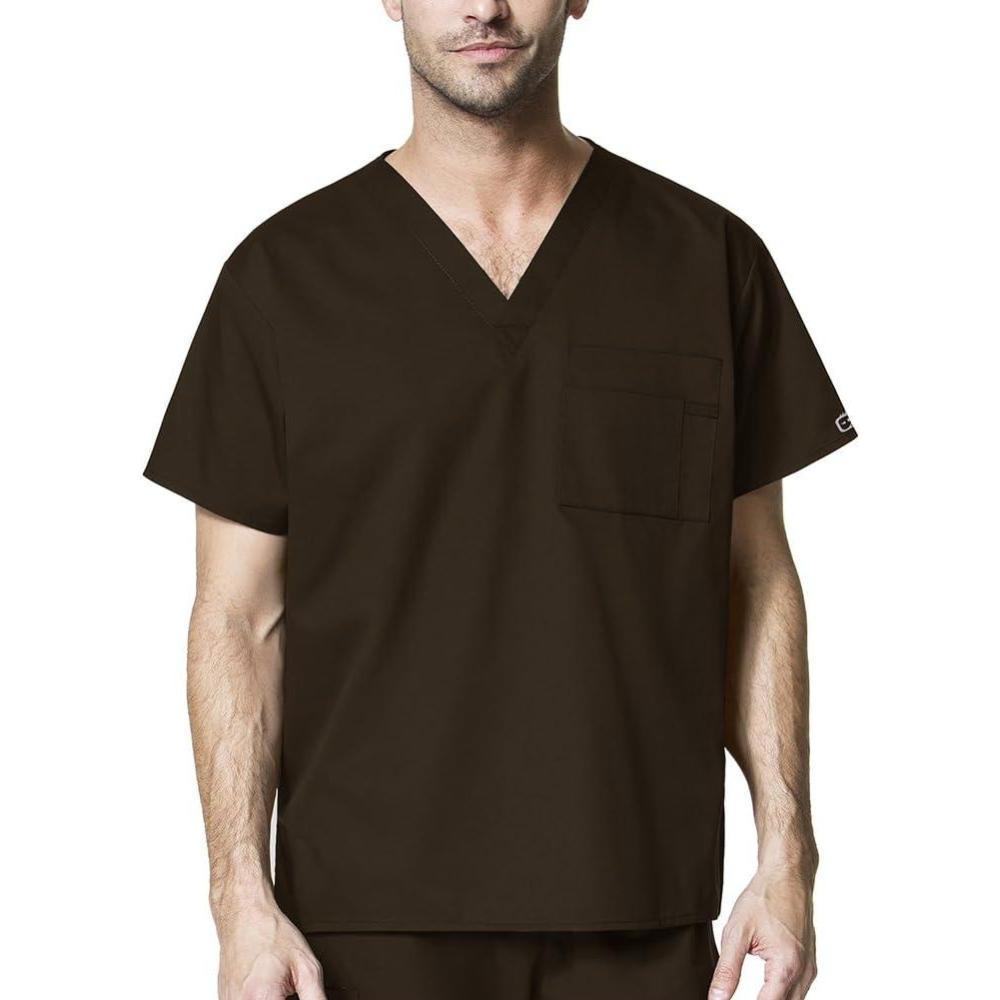 WonderWink Womens Unisex V-Neck Top Medical Scrubs Shirt, Chocolate, Medium US