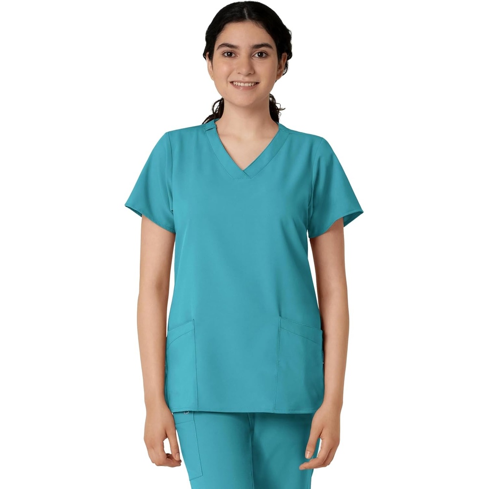 WINK W123 Women’s Basic V-Neck Scrub Top(Teal Blue)