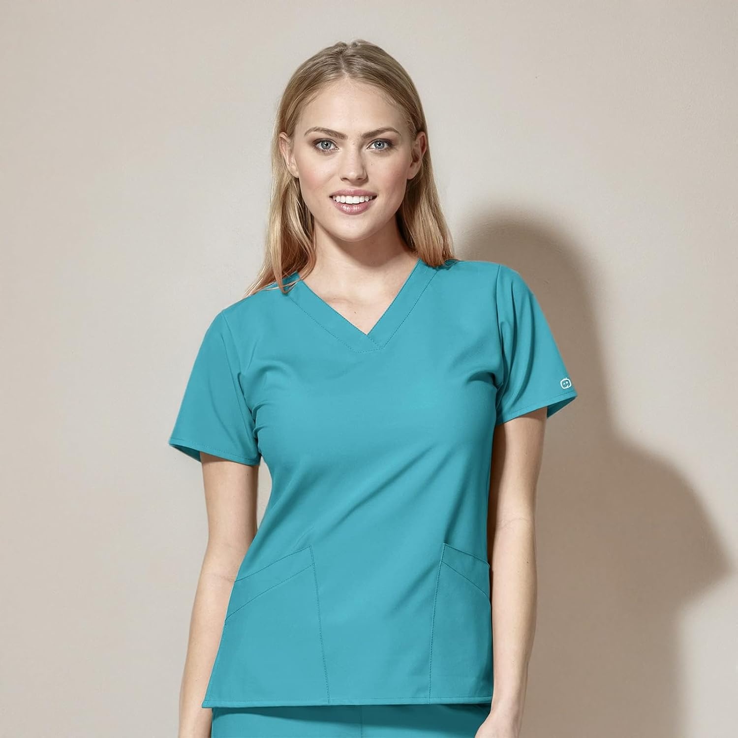 WINK W123 Women’s Basic V-Neck Scrub Top(Teal Blue)