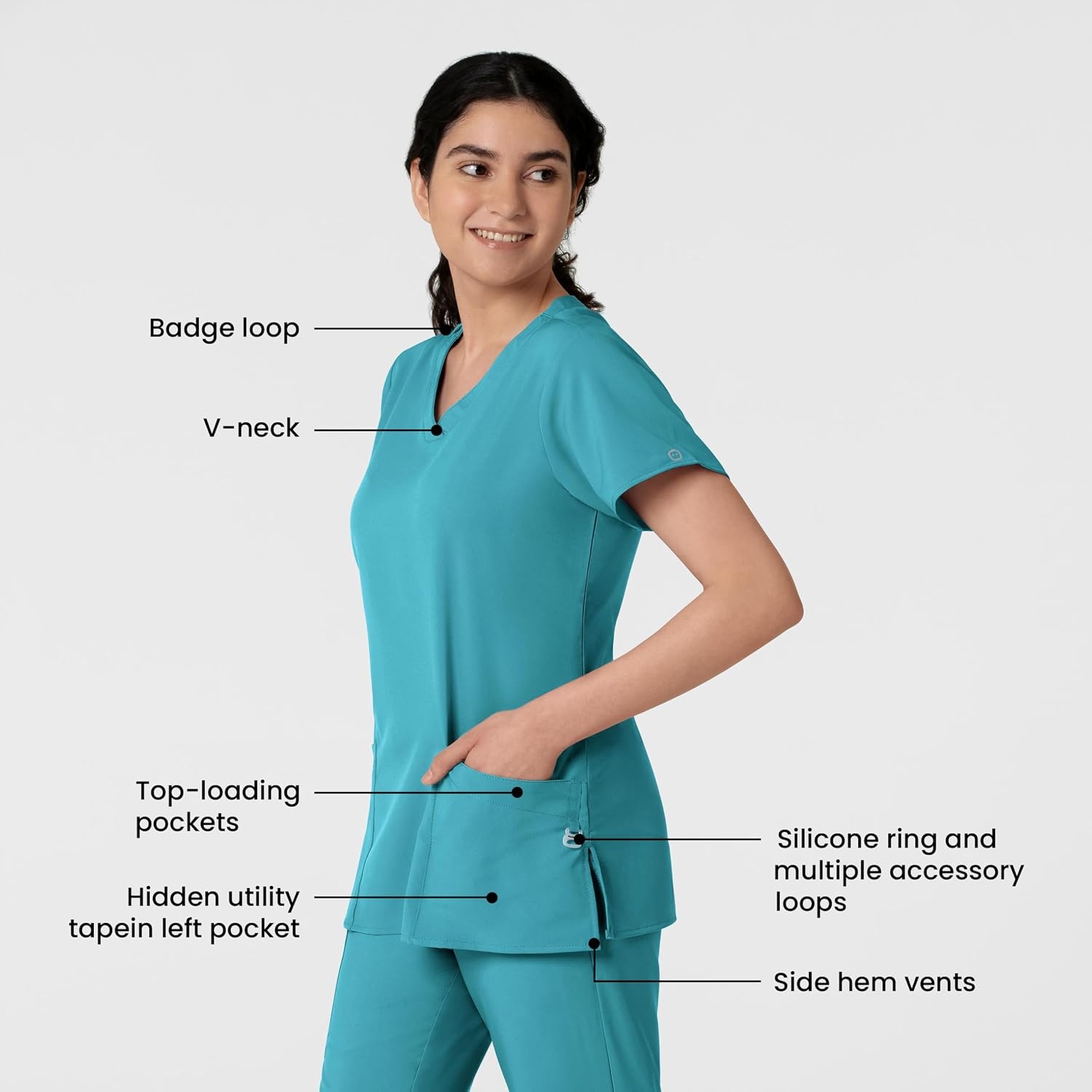 WINK W123 Women’s Basic V-Neck Scrub Top(Teal Blue)