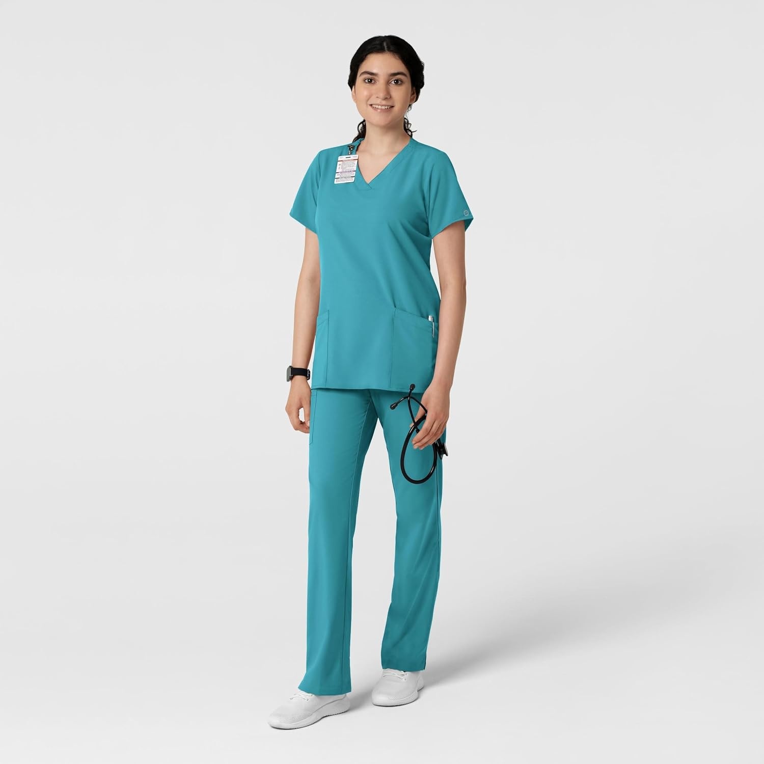 WINK W123 Women’s Basic V-Neck Scrub Top(Teal Blue)