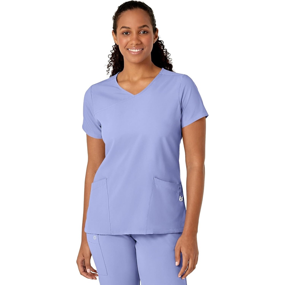 Wink W123 Women’s Y-Neck Wrap Scrub Top(Ceil Blue)