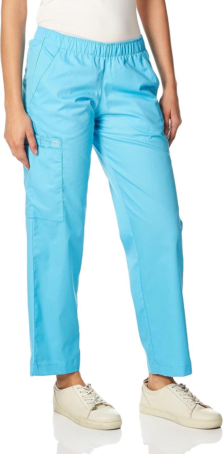 WonderWink Women’s Tall Wonderwork Women’s Pull-On Cargo Scrub Pant Tall(Light Turquoise)