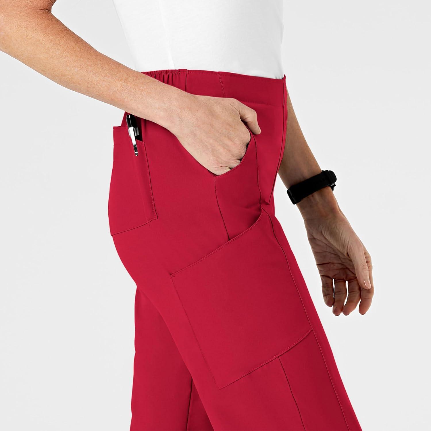 WonderWink womens Women’s Flat Front Cargo Scrub Pant(Red)