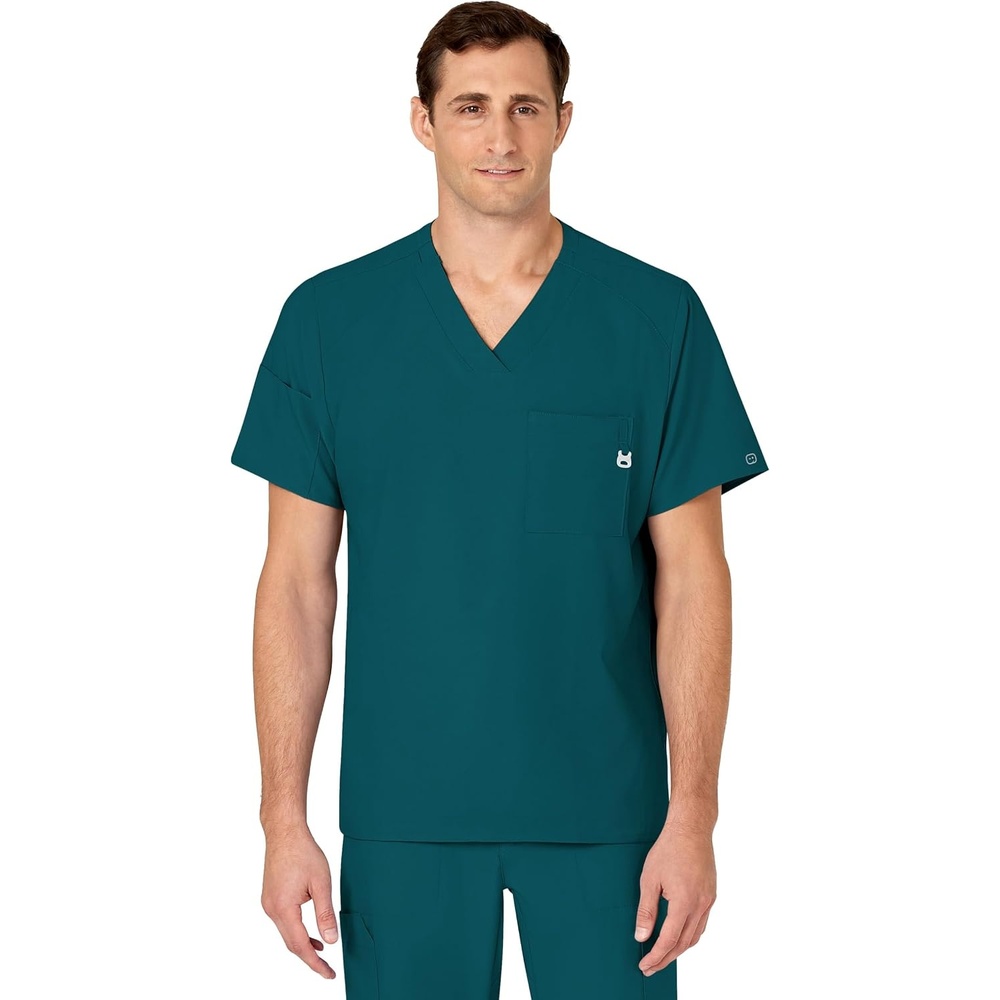 WINK W123 Men’s V-Neck Scrub Top(Caribbean Blue)
