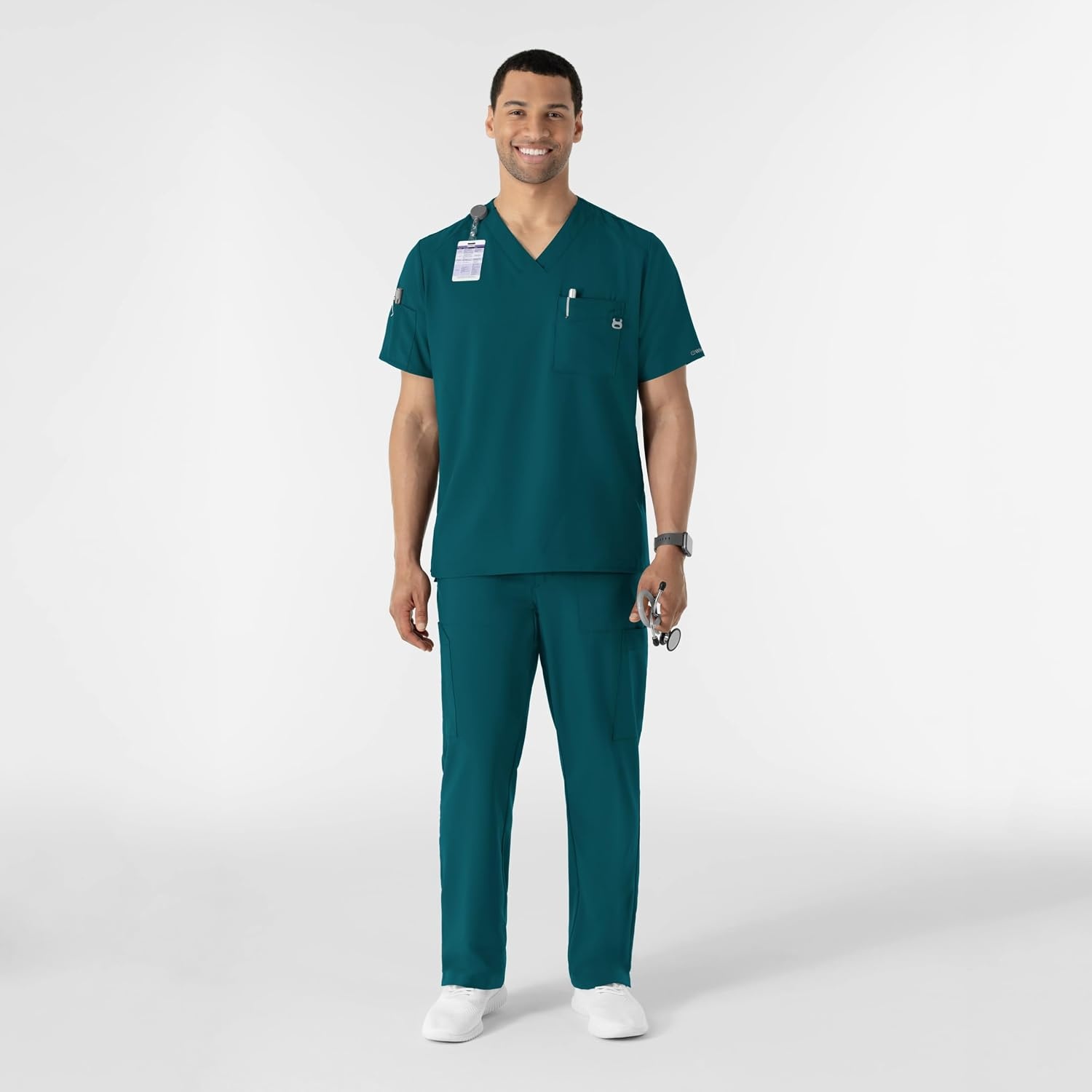 WINK W123 Men’s V-Neck Scrub Top(Caribbean Blue)