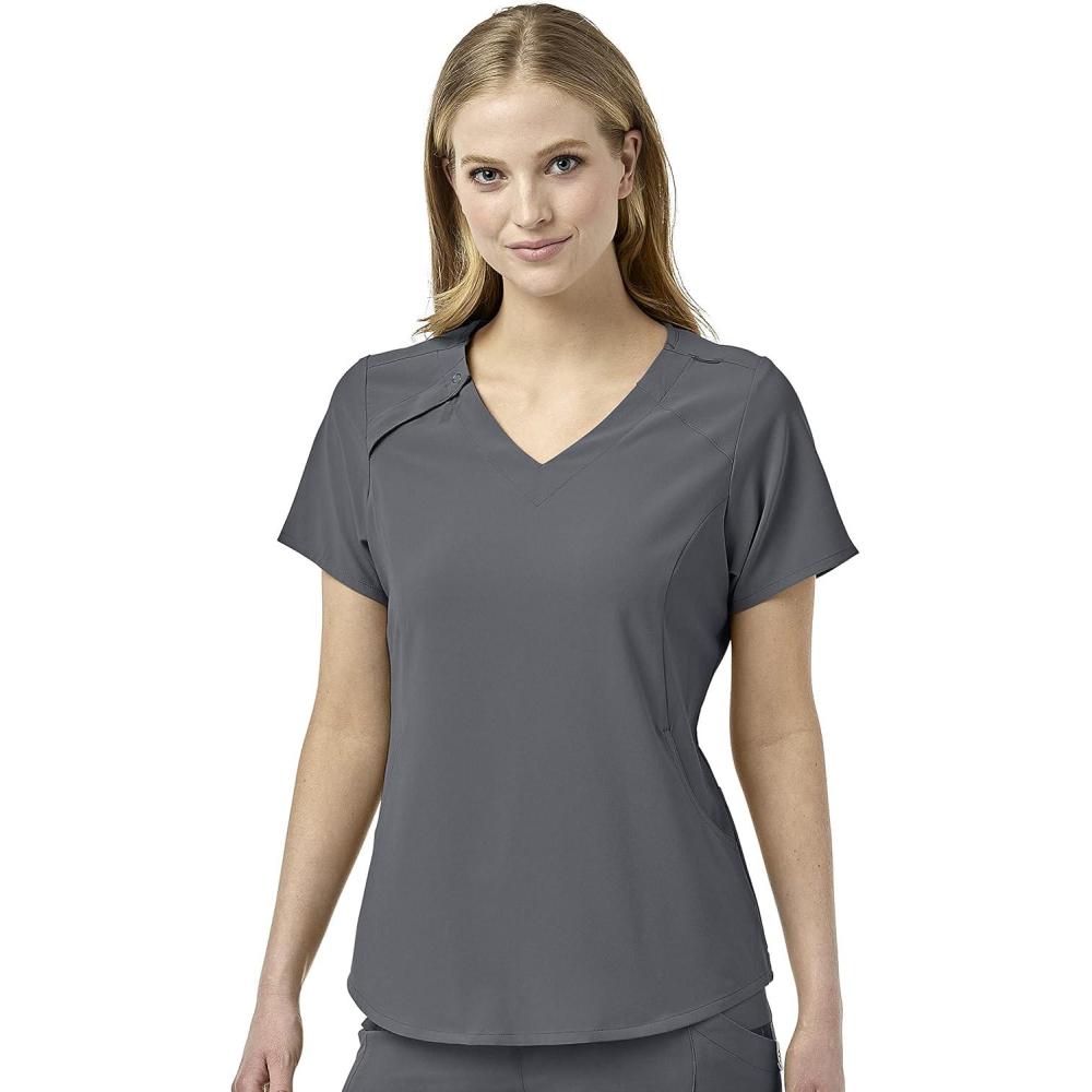 WonderWink Womens Renew Women’s Zip Accent Scrub Top(Pewter)