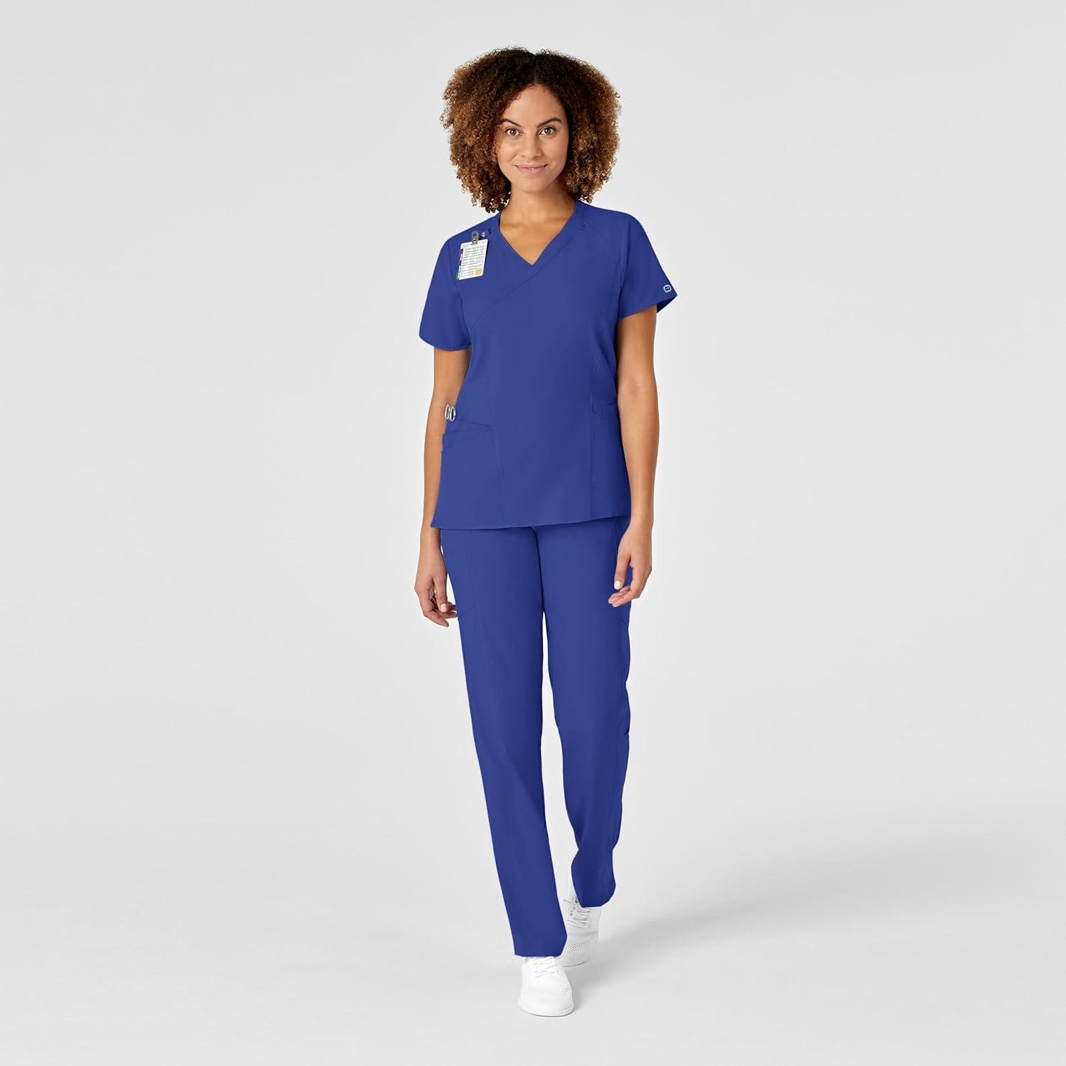 WonderWink Womens Women’s Mock Wrap Scrub Top(Galaxy Blue)